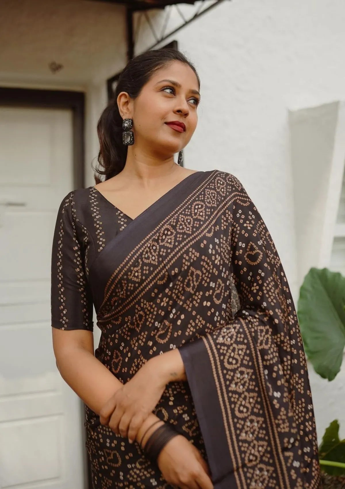 Black Turkey Silk Mill Print Saree