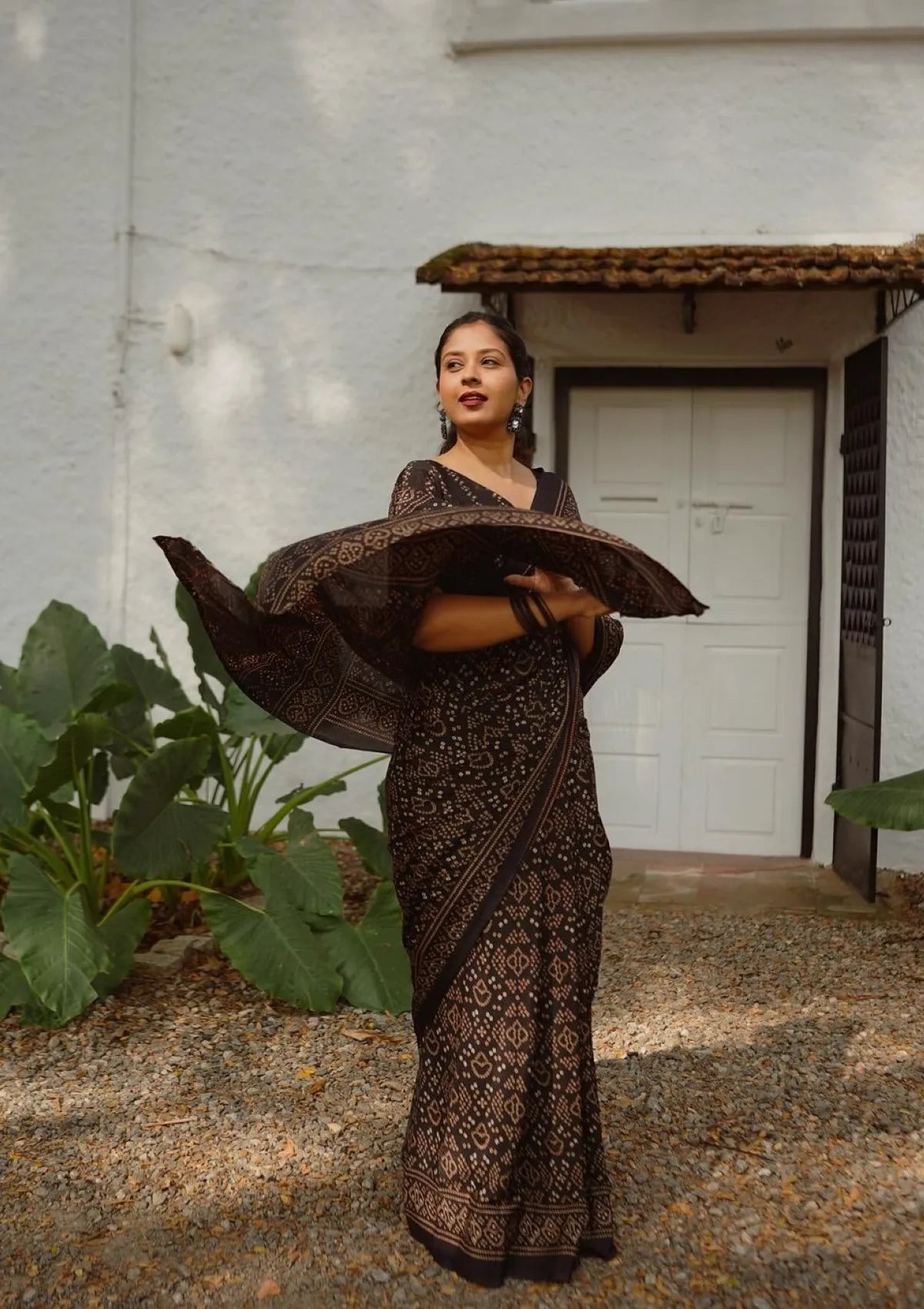 Black Turkey Silk Mill Print Saree
