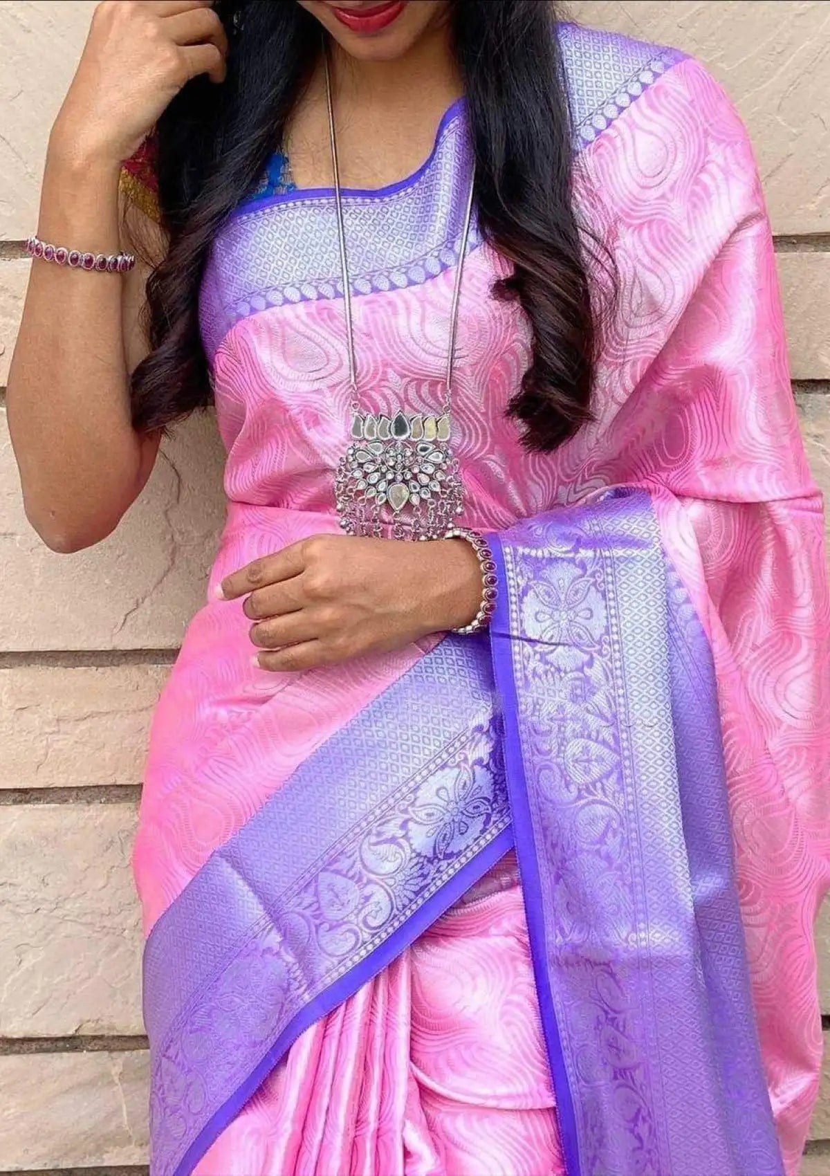 Baby Pink with Silver Zari Saree