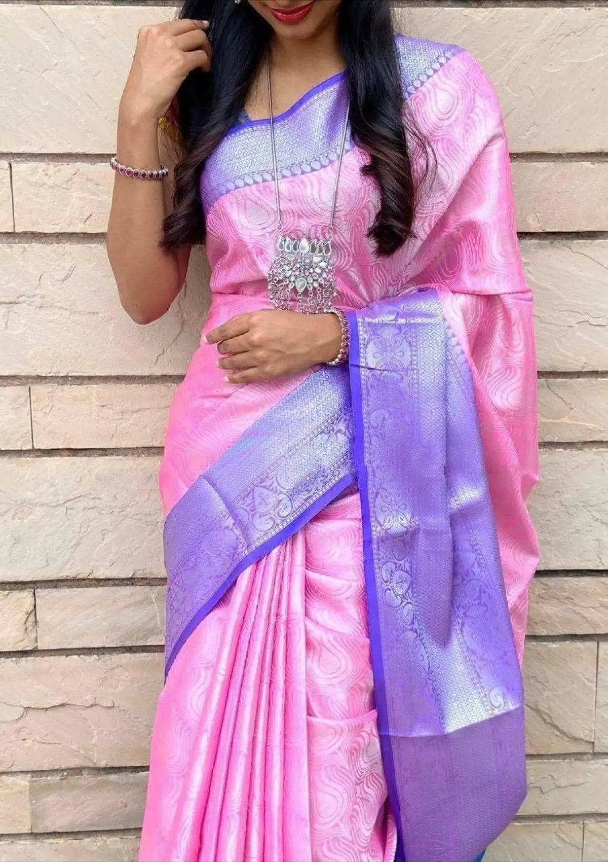Baby Pink with Silver Zari Saree