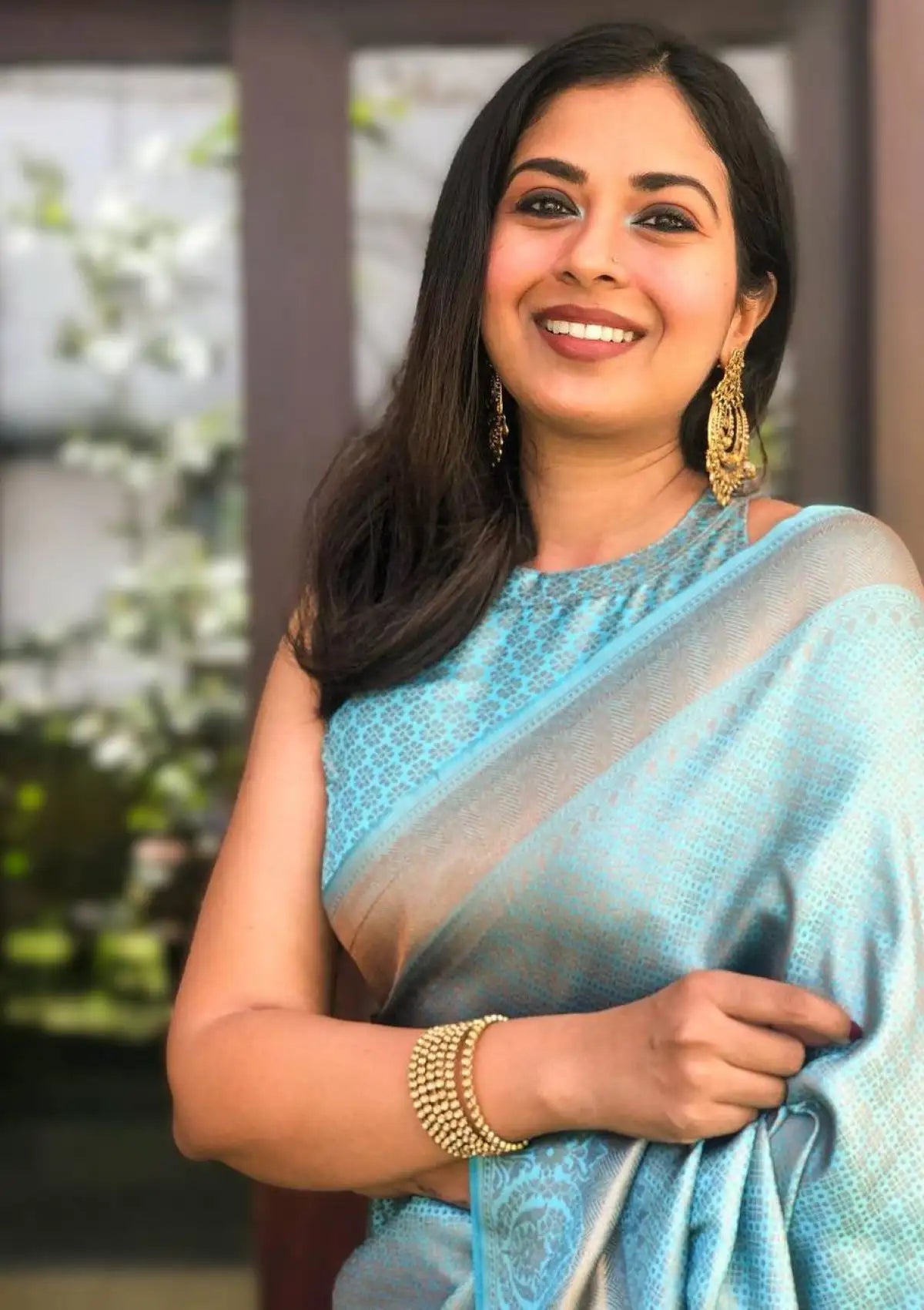 Banarasi Silk Teal with Copper Zari
