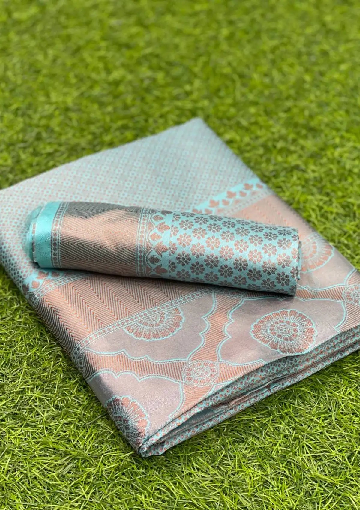 Banarasi Silk Teal with Copper Zari