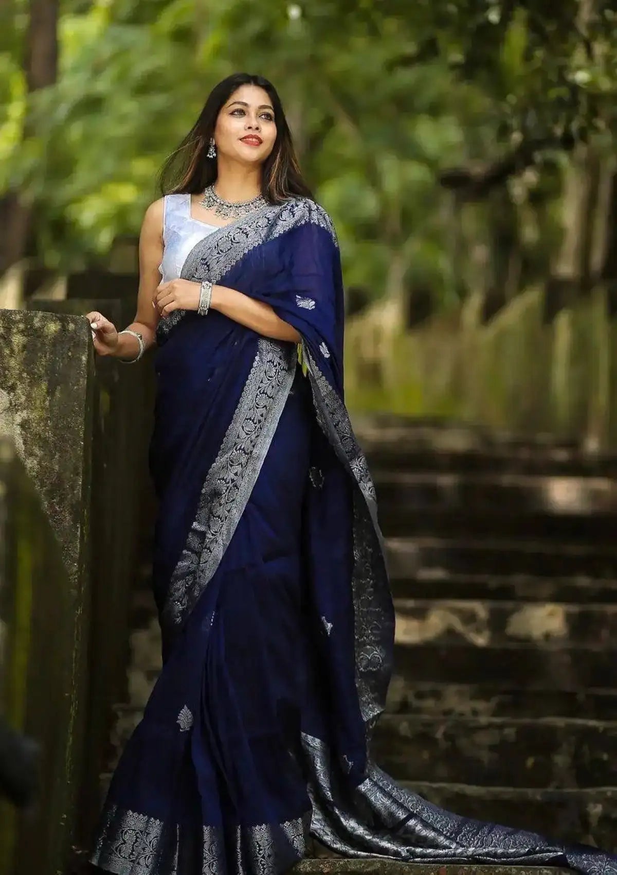 Blue with Silver Zari Traditional Saree