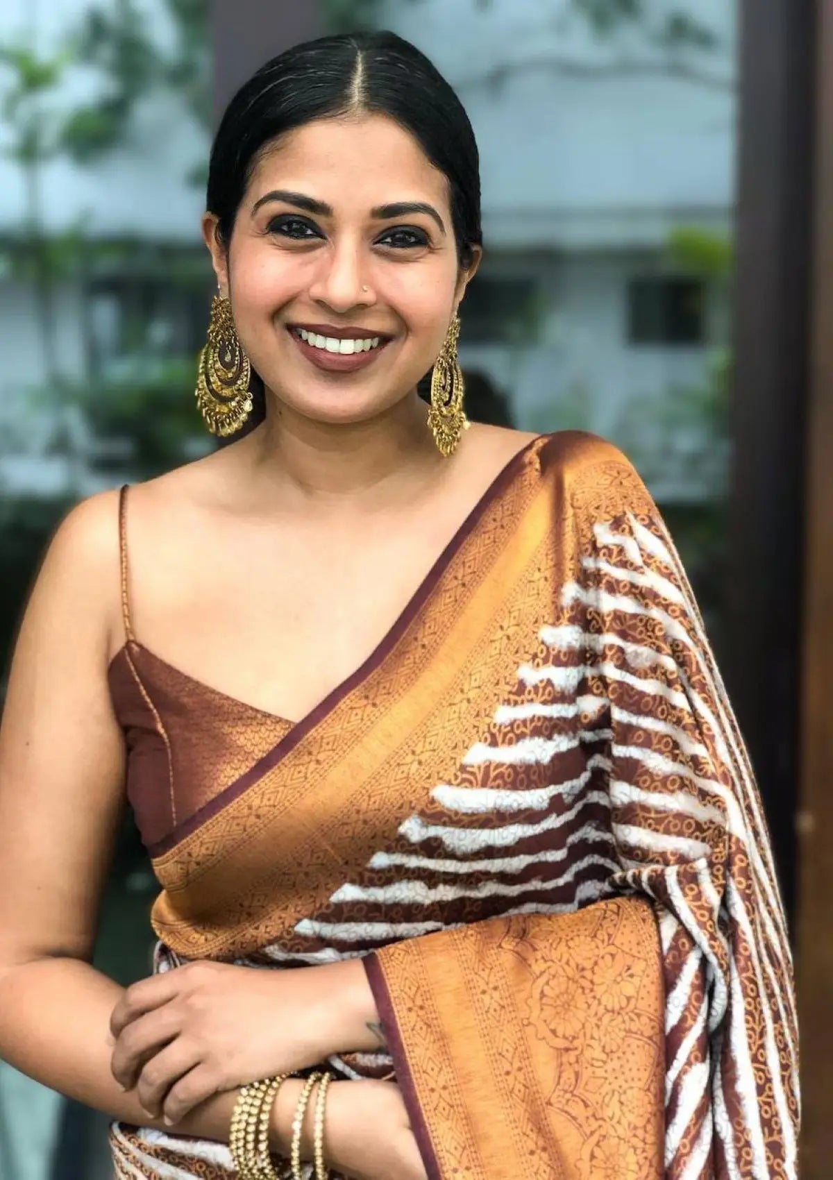 Coffee Leheriya Copper Banarasi Silk Saree