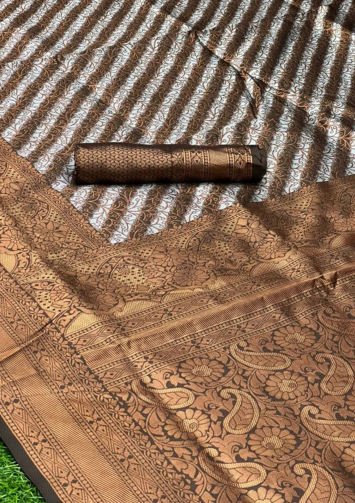 Coffee Leheriya Copper Banarasi Silk Saree