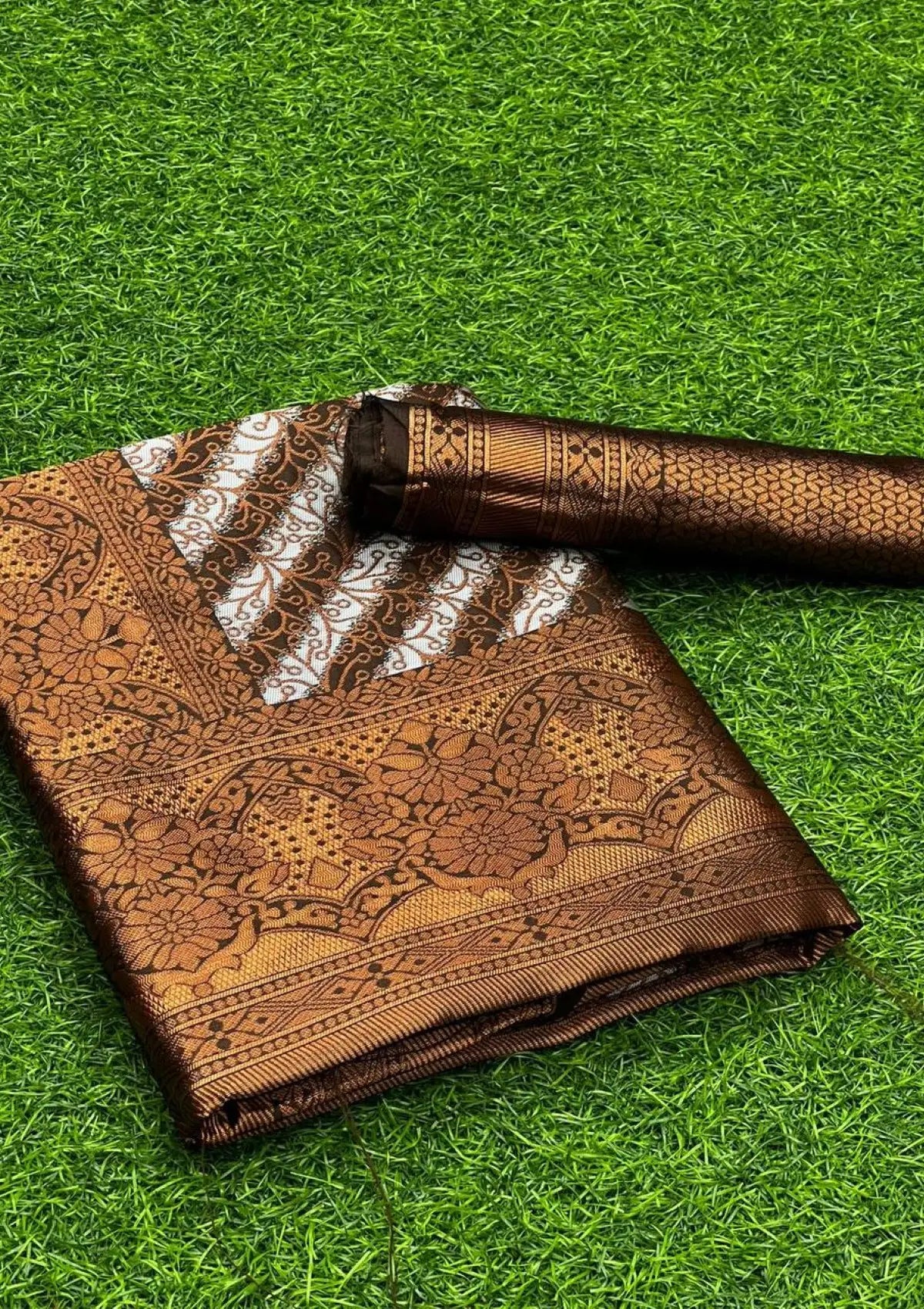 Coffee Leheriya Copper Banarasi Silk Saree
