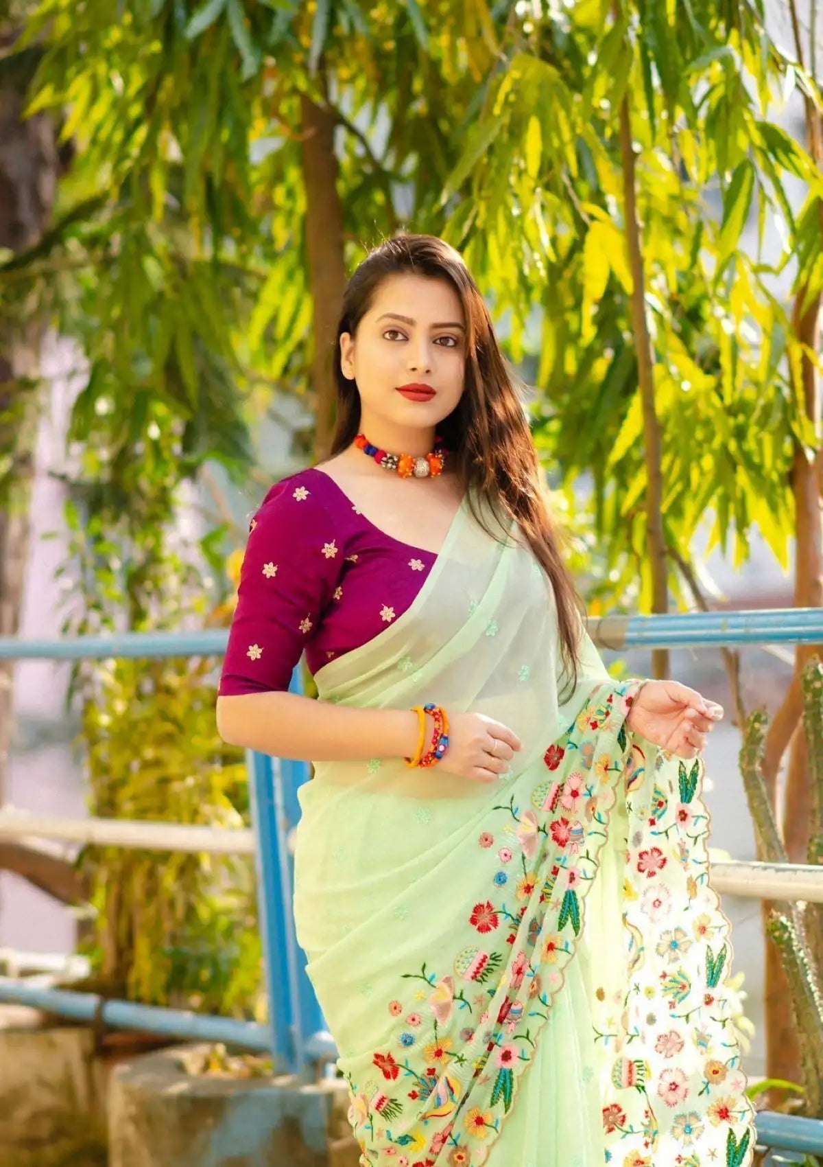 Colorful Sequence Embroidery saree