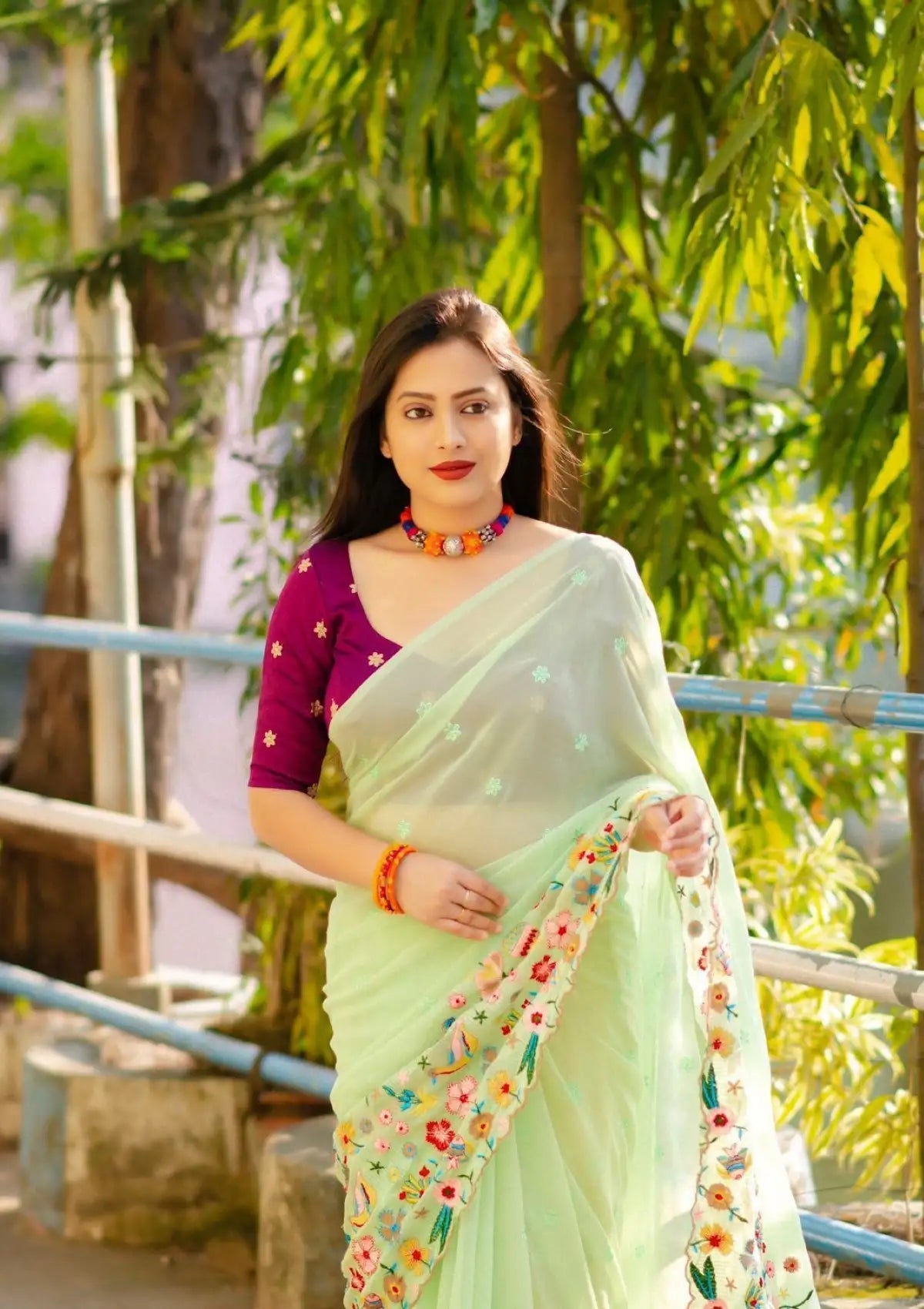 Colorful Sequence Embroidery saree