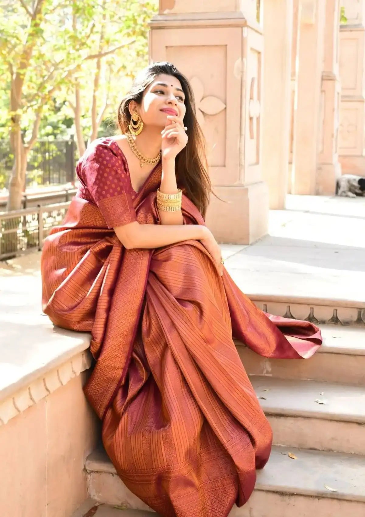 Copper Zari Softy Silk Bridal Saree