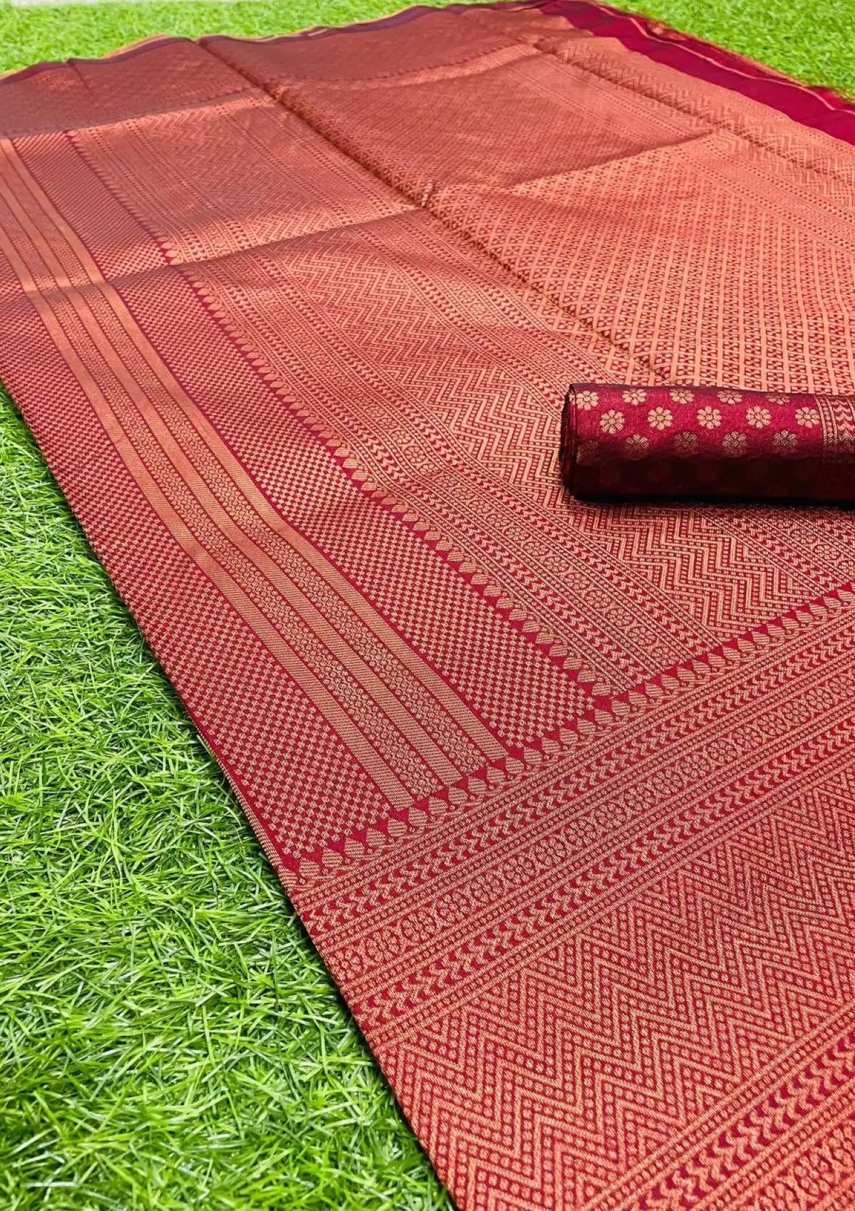 Copper Zari Softy Silk Bridal Saree