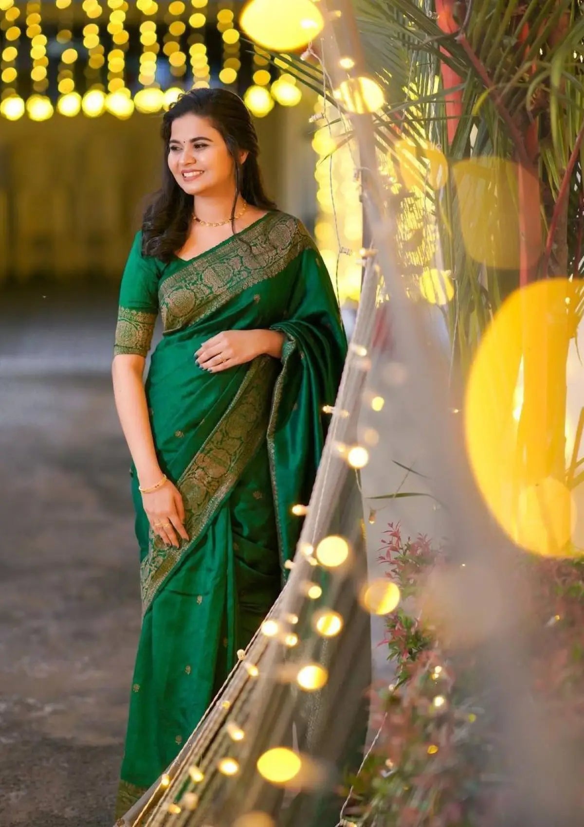 Dark Green Banarasi Copper Zari Weaving Saree