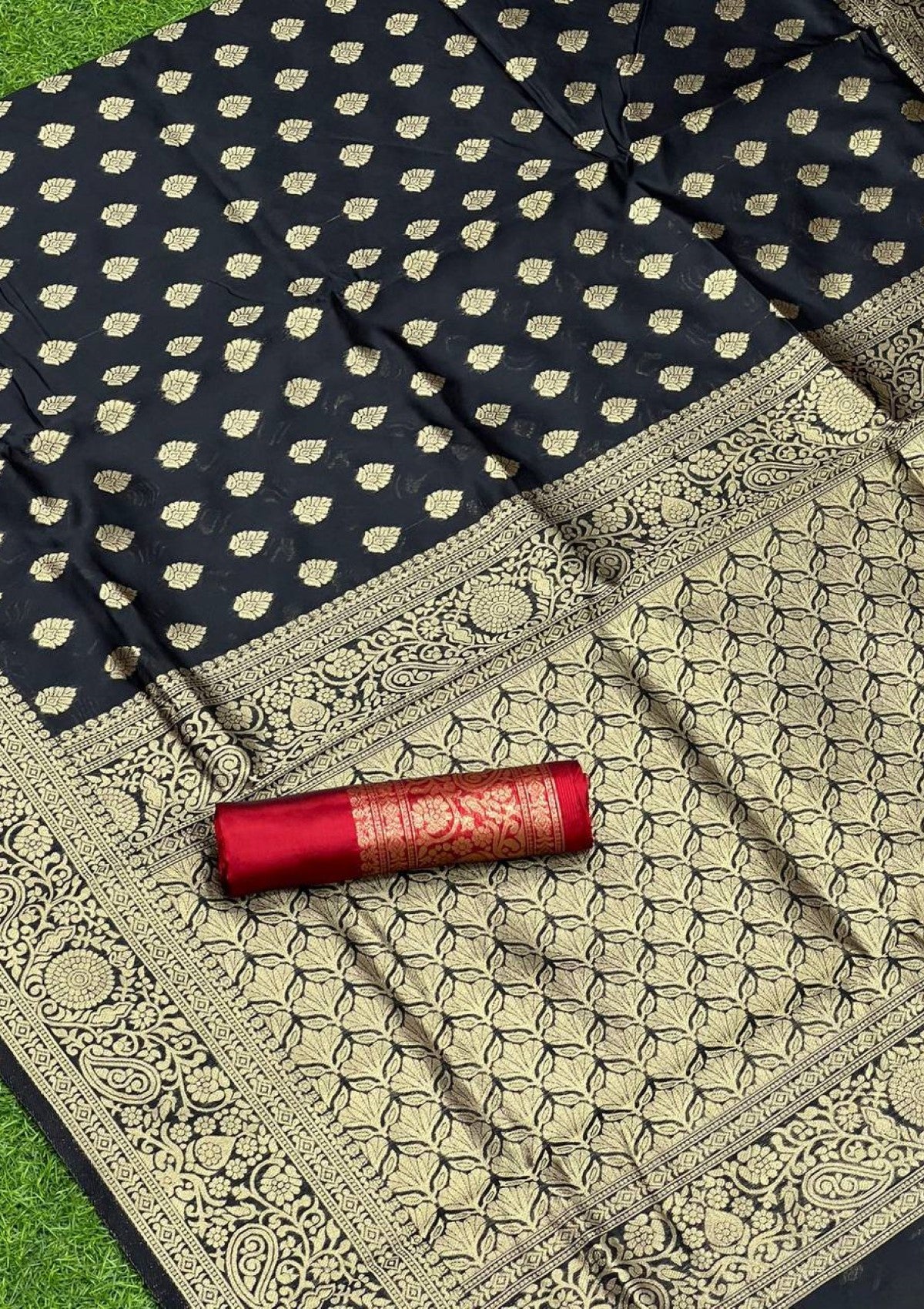 Gold Zari Woven Black Banarasi Silk Saree