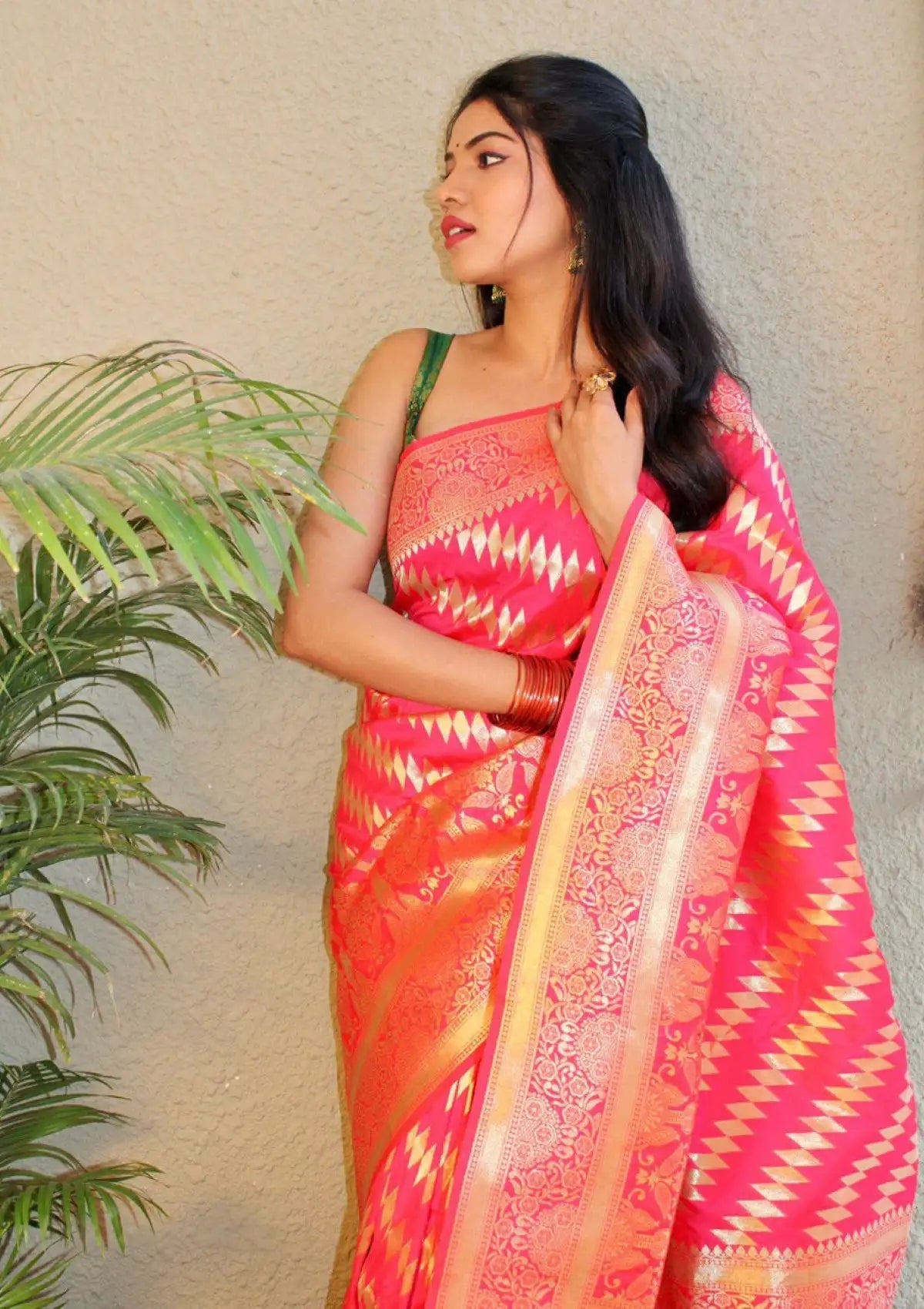 Gold Zari Woven Pink Pure Silk Saree