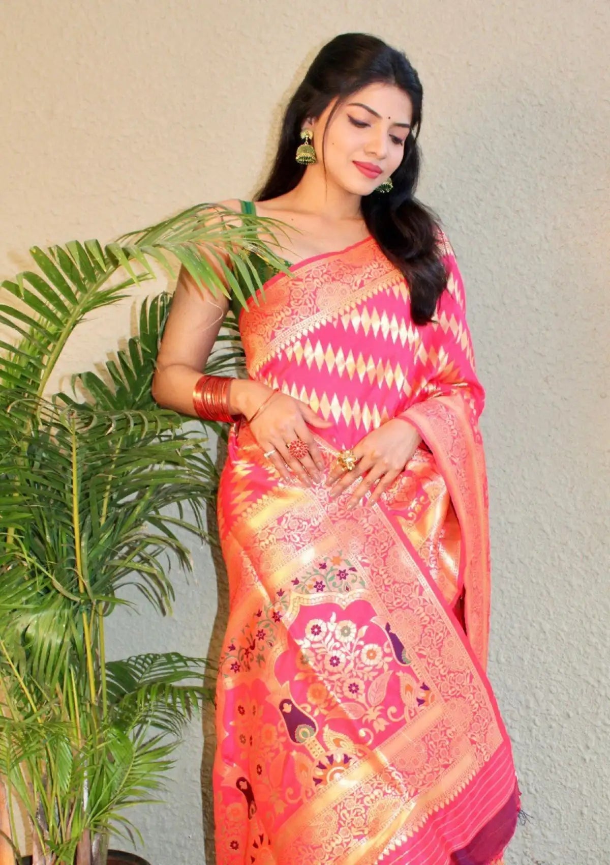 Gold Zari Woven Pink Pure Silk Saree