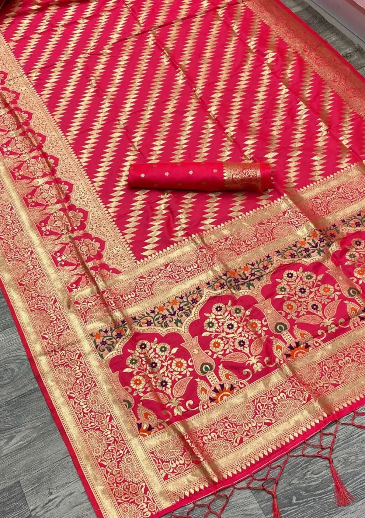 Gold Zari Woven Pink Pure Silk Saree