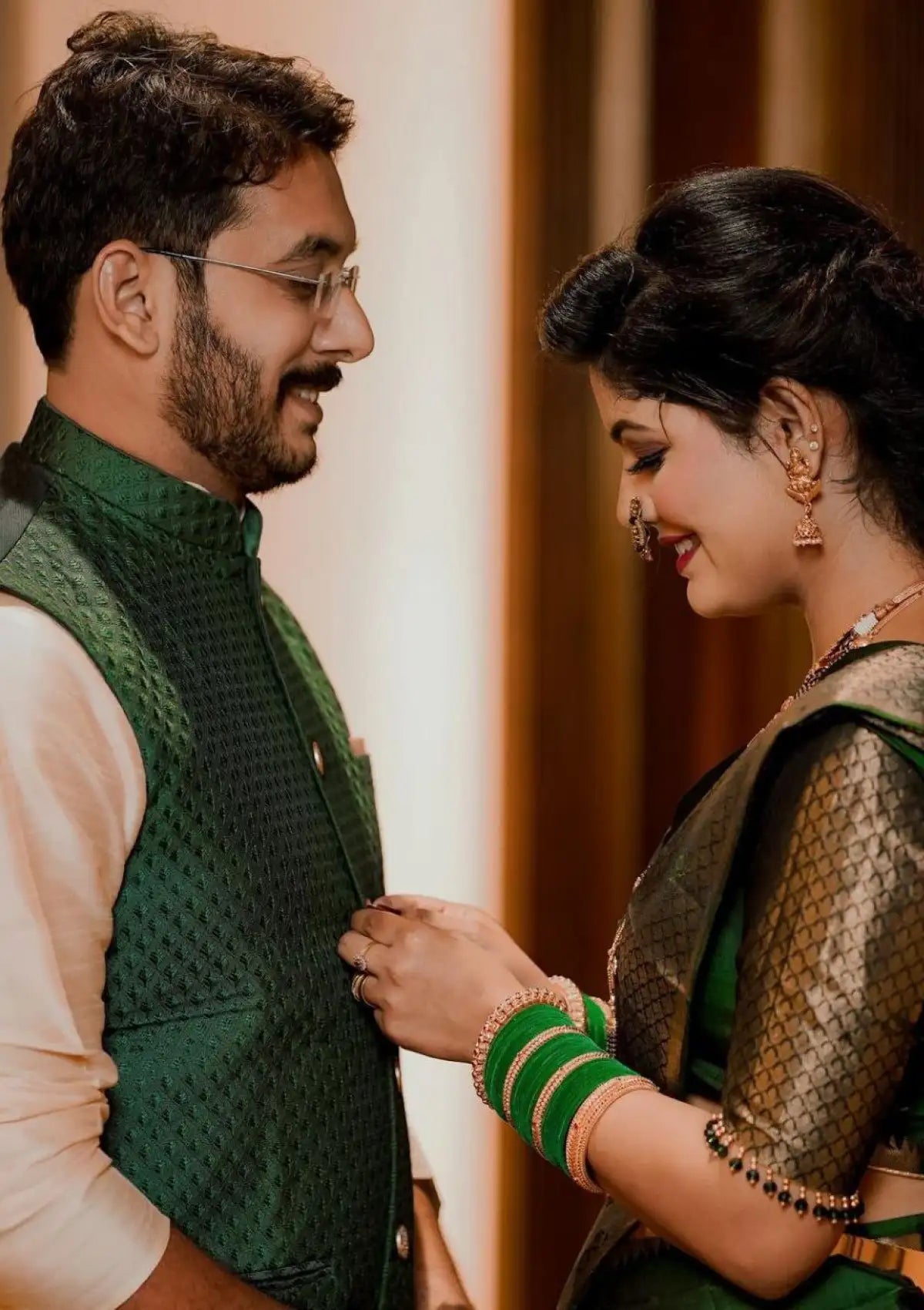 Green Plain with Gold Big Border Saree