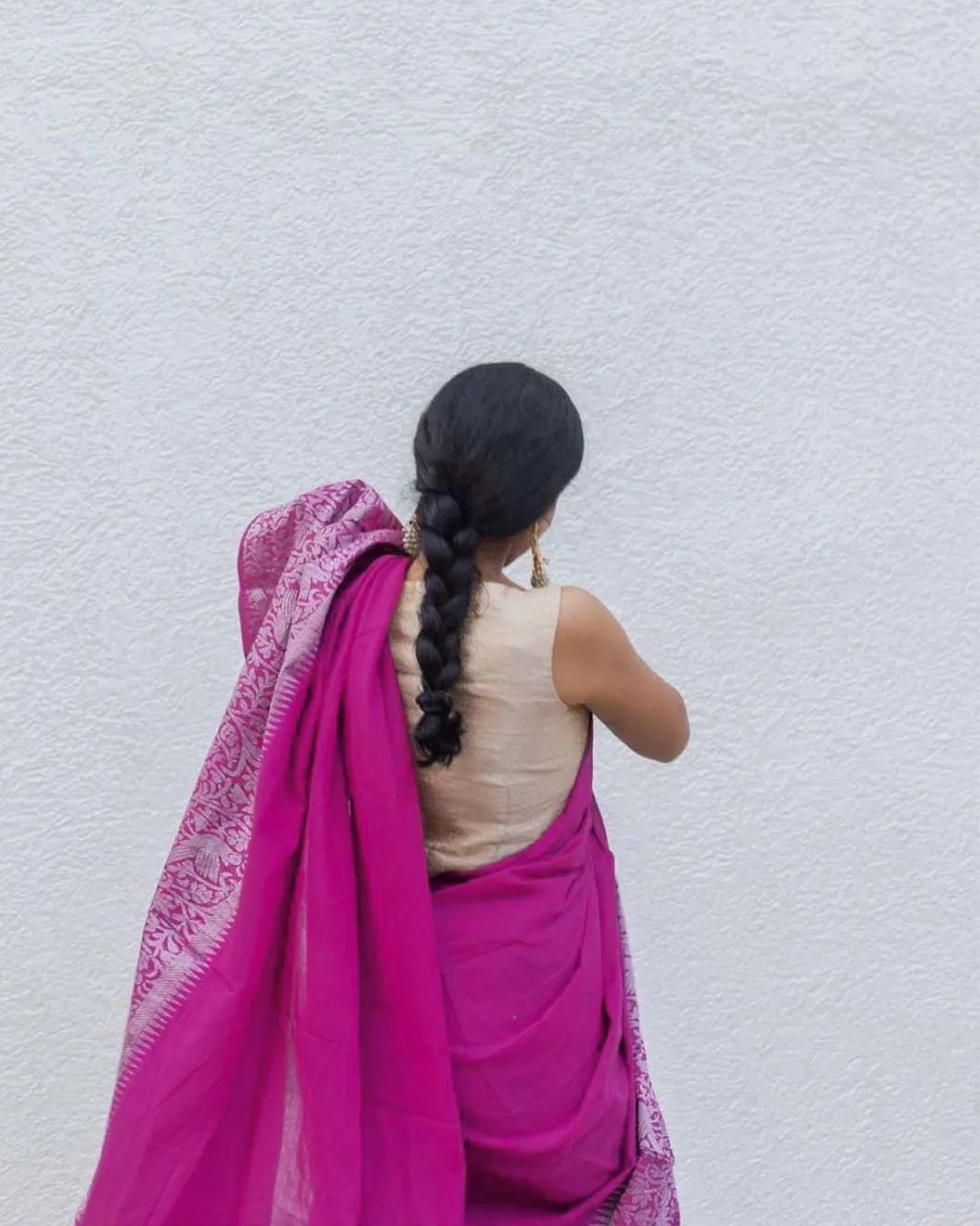 Hit Pink Saree with Silver Zari
