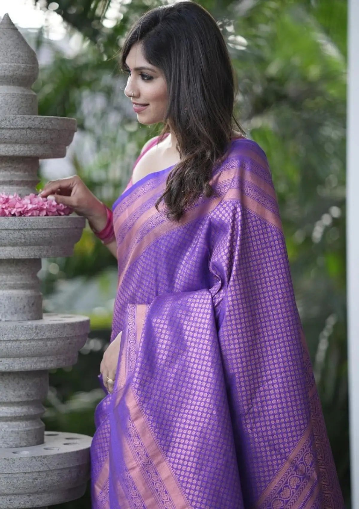 Magenta Copper Banarasi Zari Silk Saree