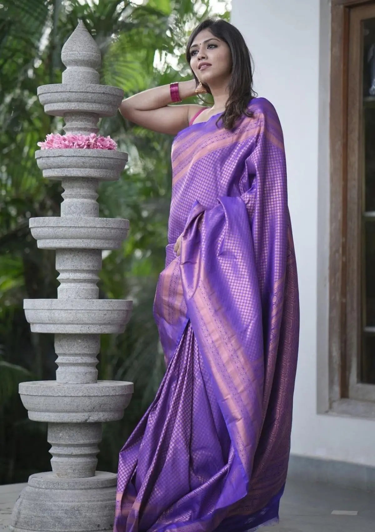 Magenta Copper Banarasi Zari Silk Saree