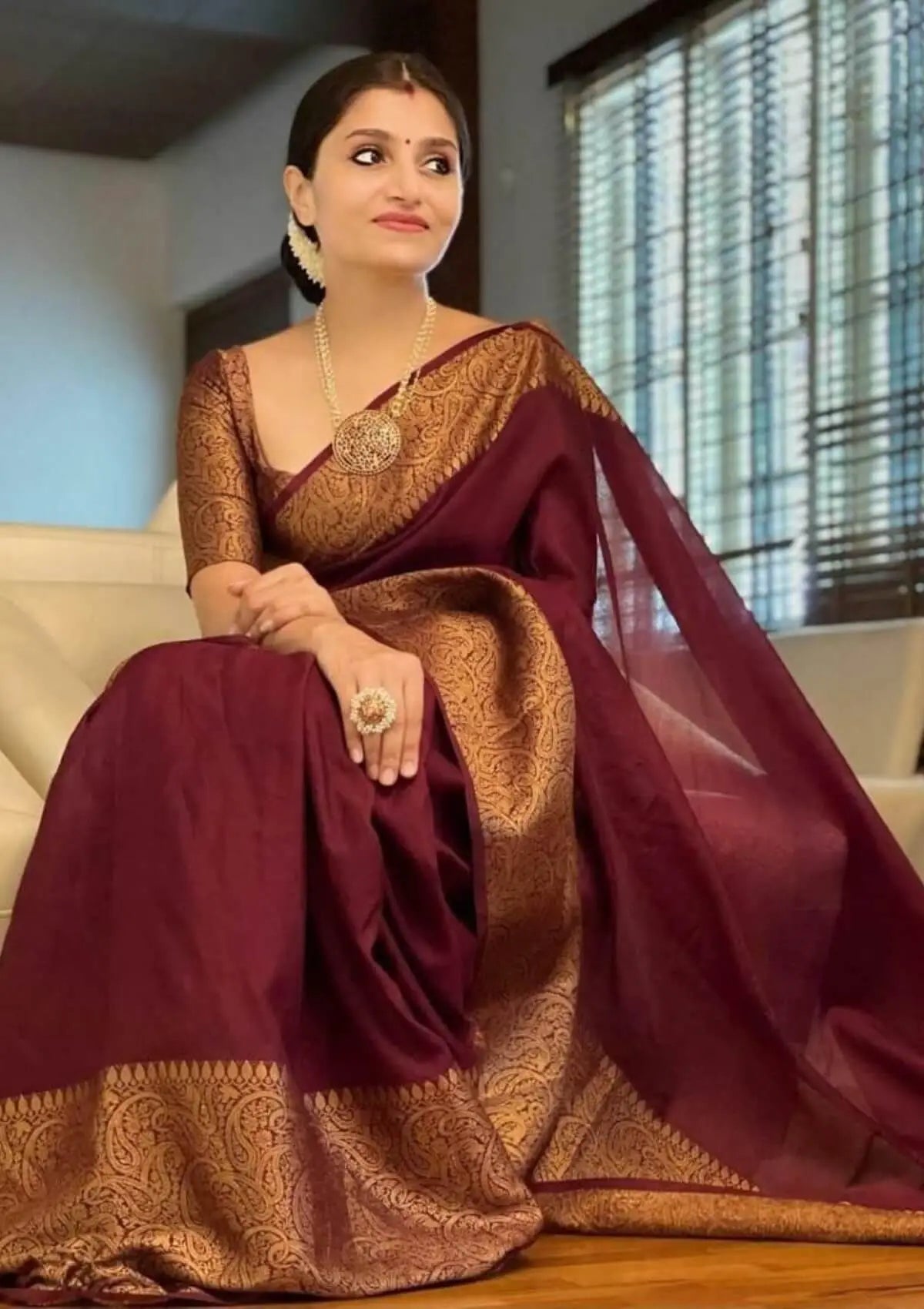 Maroon Banarasi Silk Zari Woven Saree