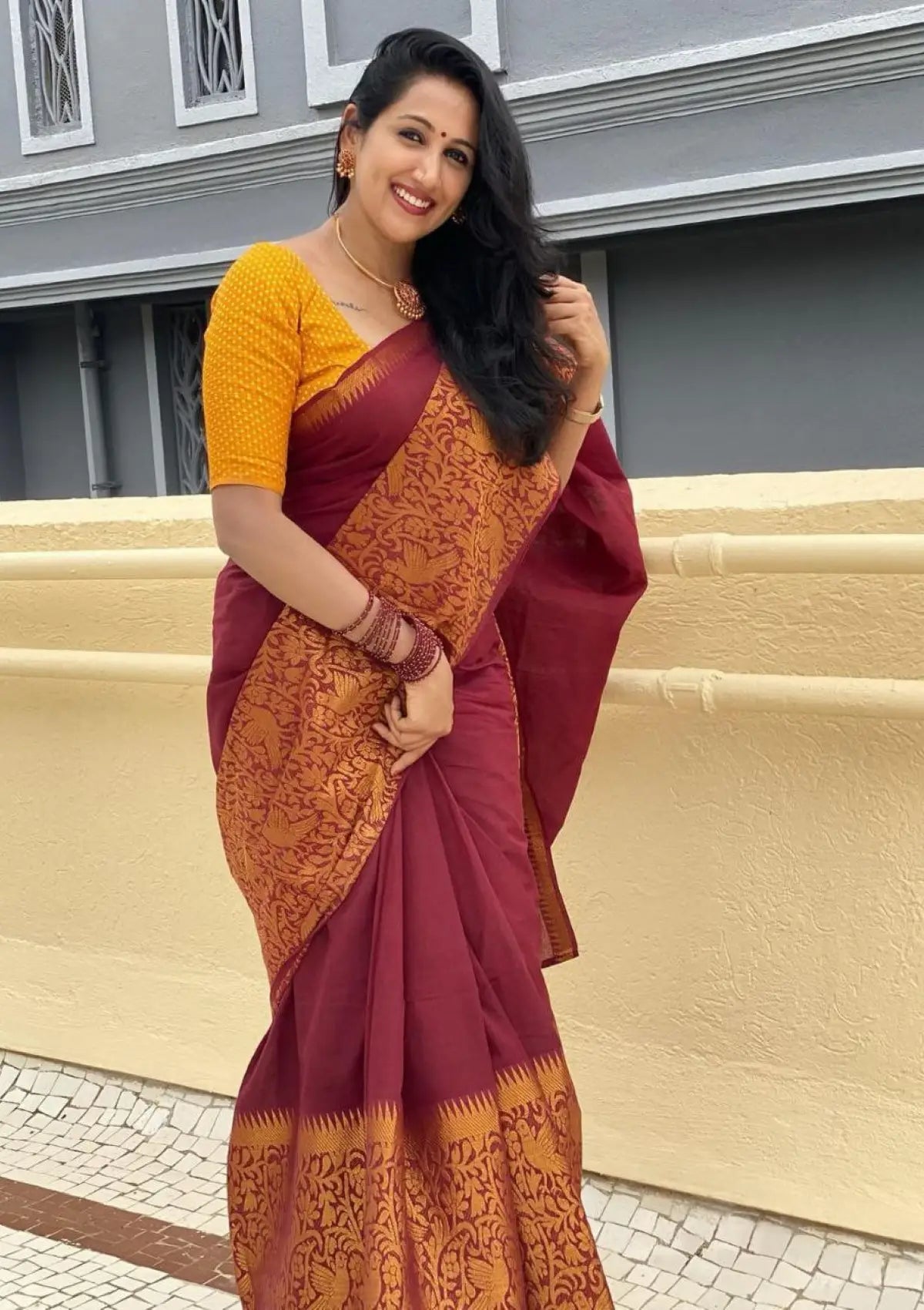 Maroon Chakli Gold Zari Banarasi Saree