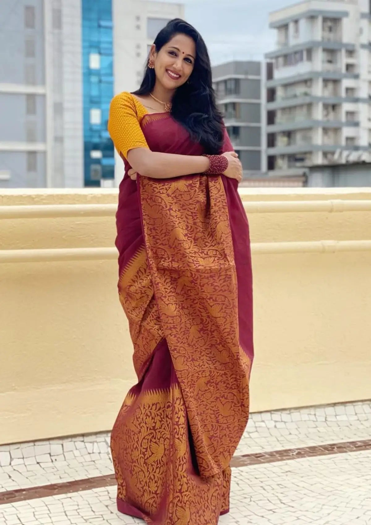Maroon Chakli Gold Zari Banarasi Saree