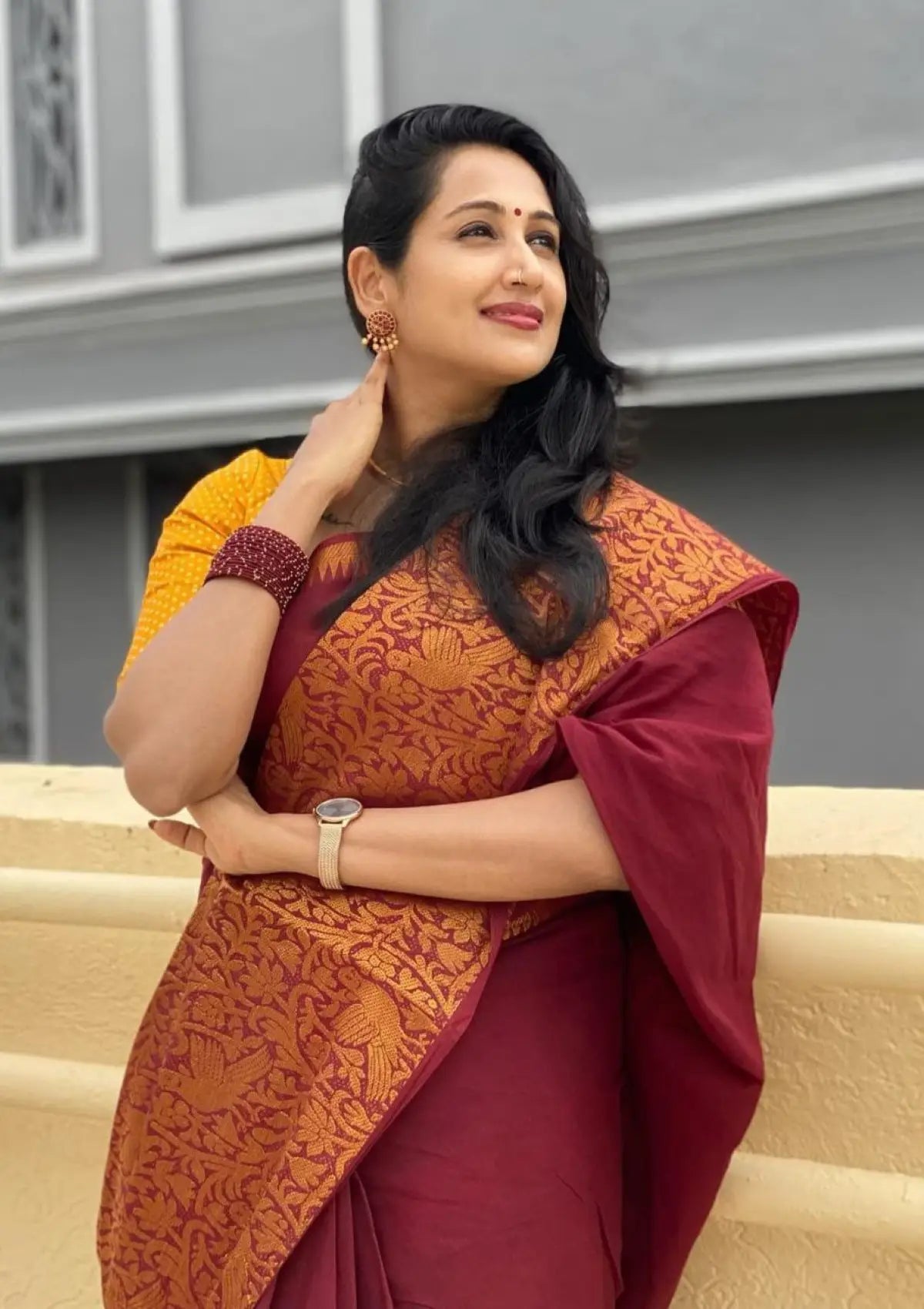 Maroon Chakli Gold Zari Banarasi Saree