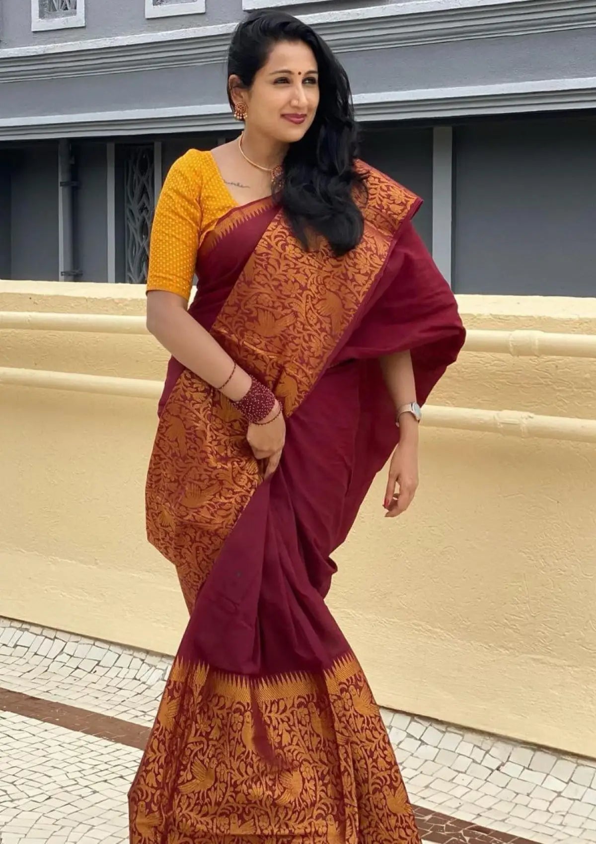 Maroon Chakli Gold Zari Banarasi Saree