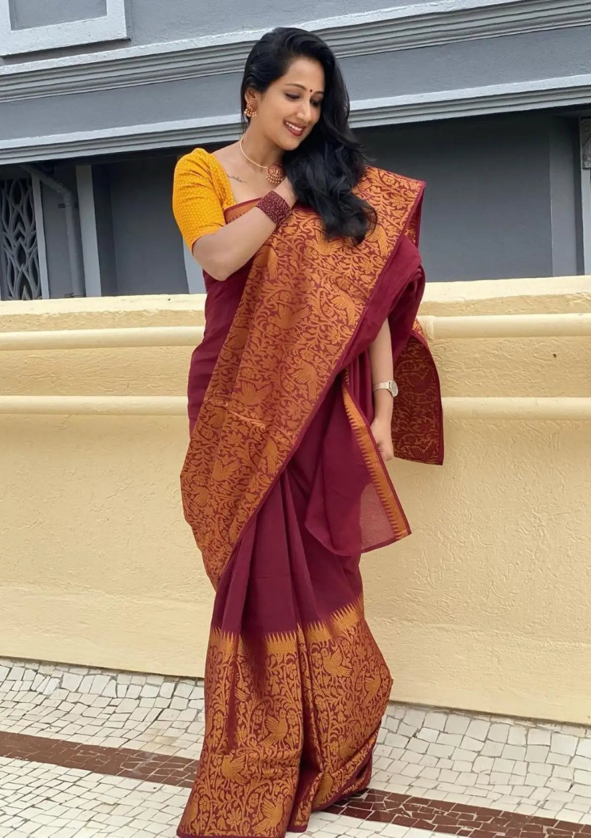 Maroon Chakli Gold Zari Banarasi Saree