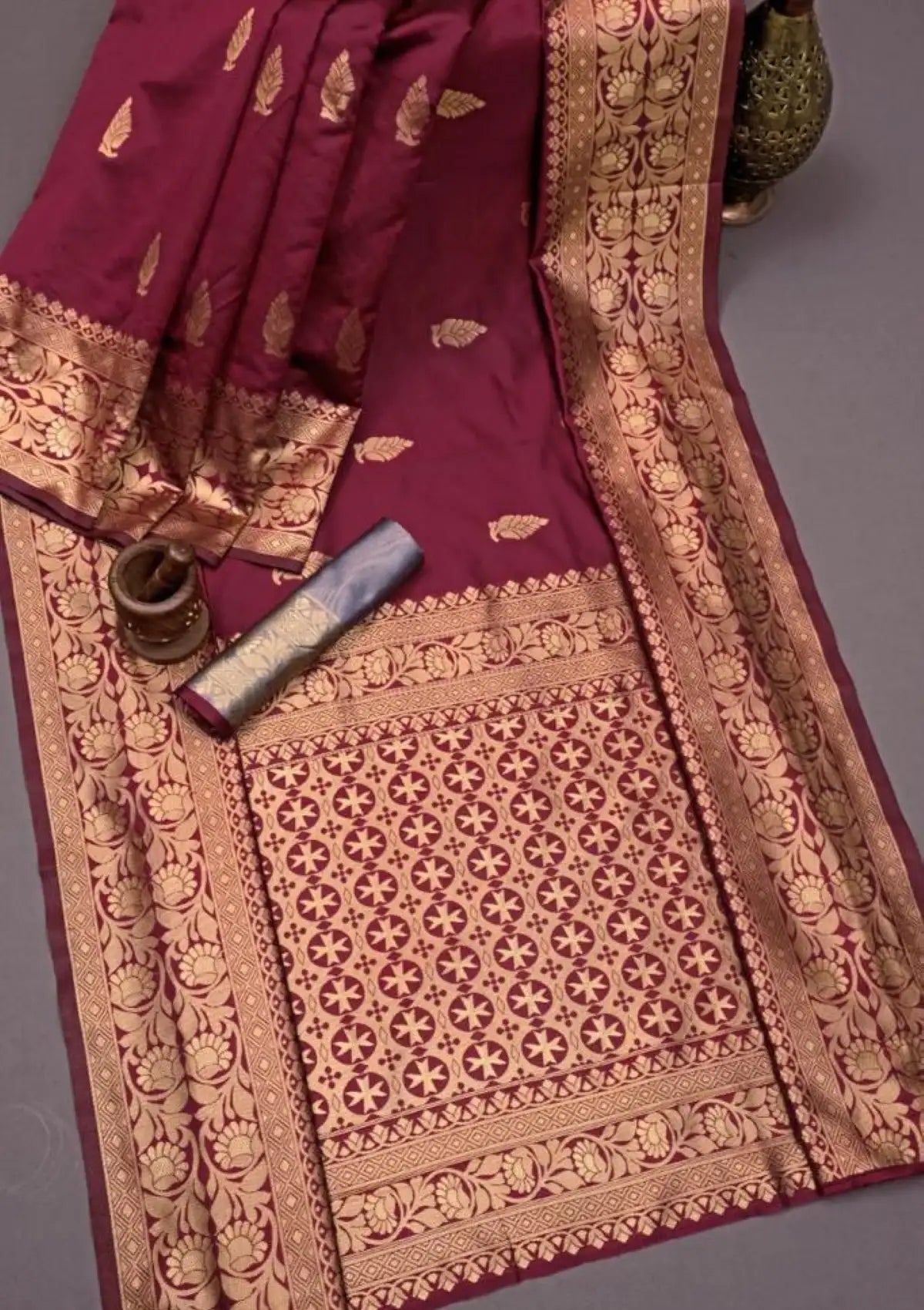 Maroon Ethnic Motifs Zari Silk Blend Saree