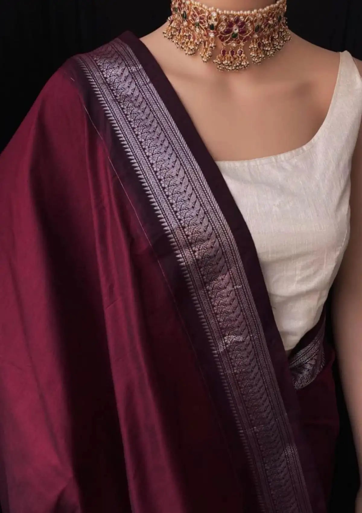 Maroon Silver Zari Saree with Rich Pallu