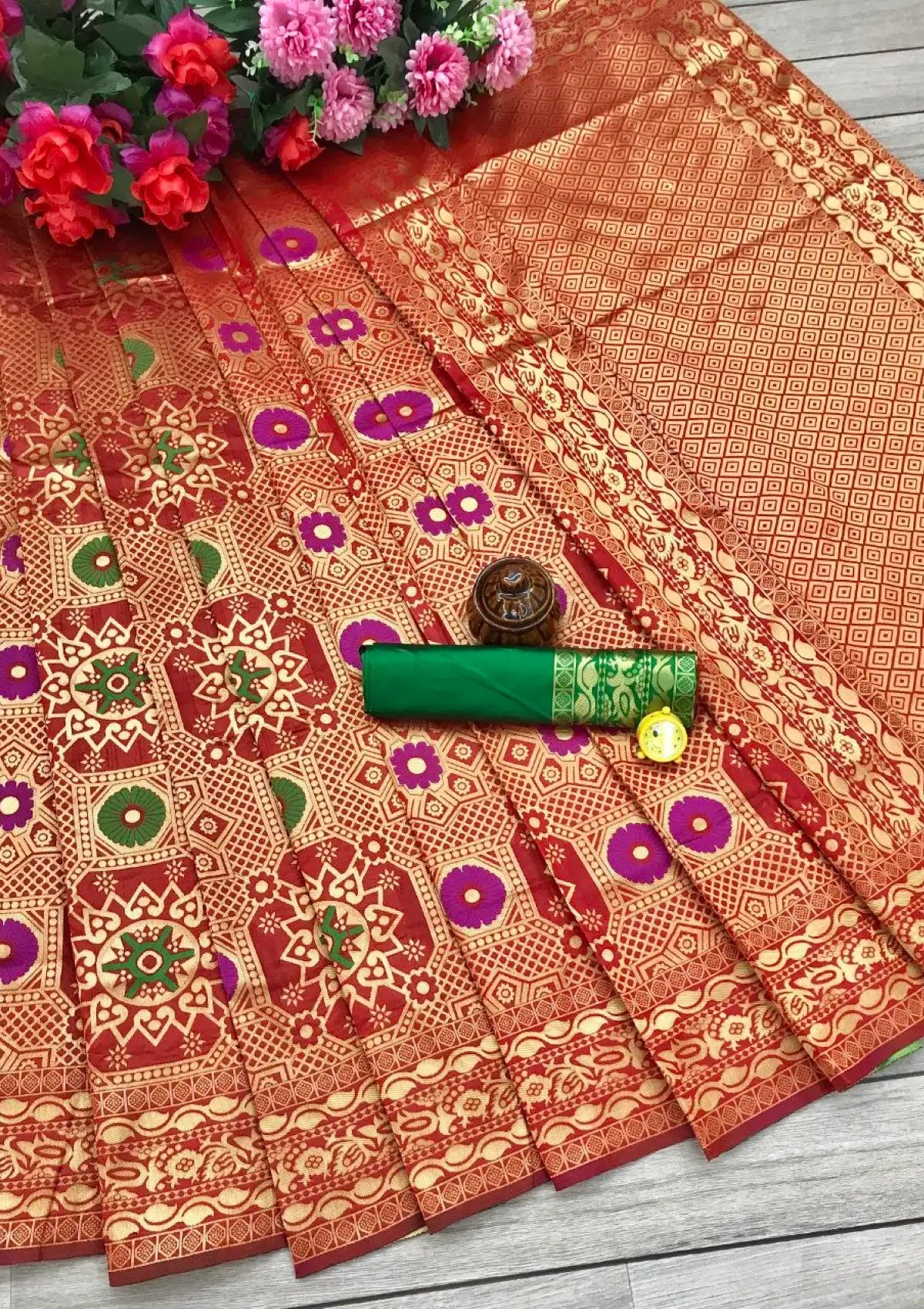 Maroon with gold zari Meena Work Saree