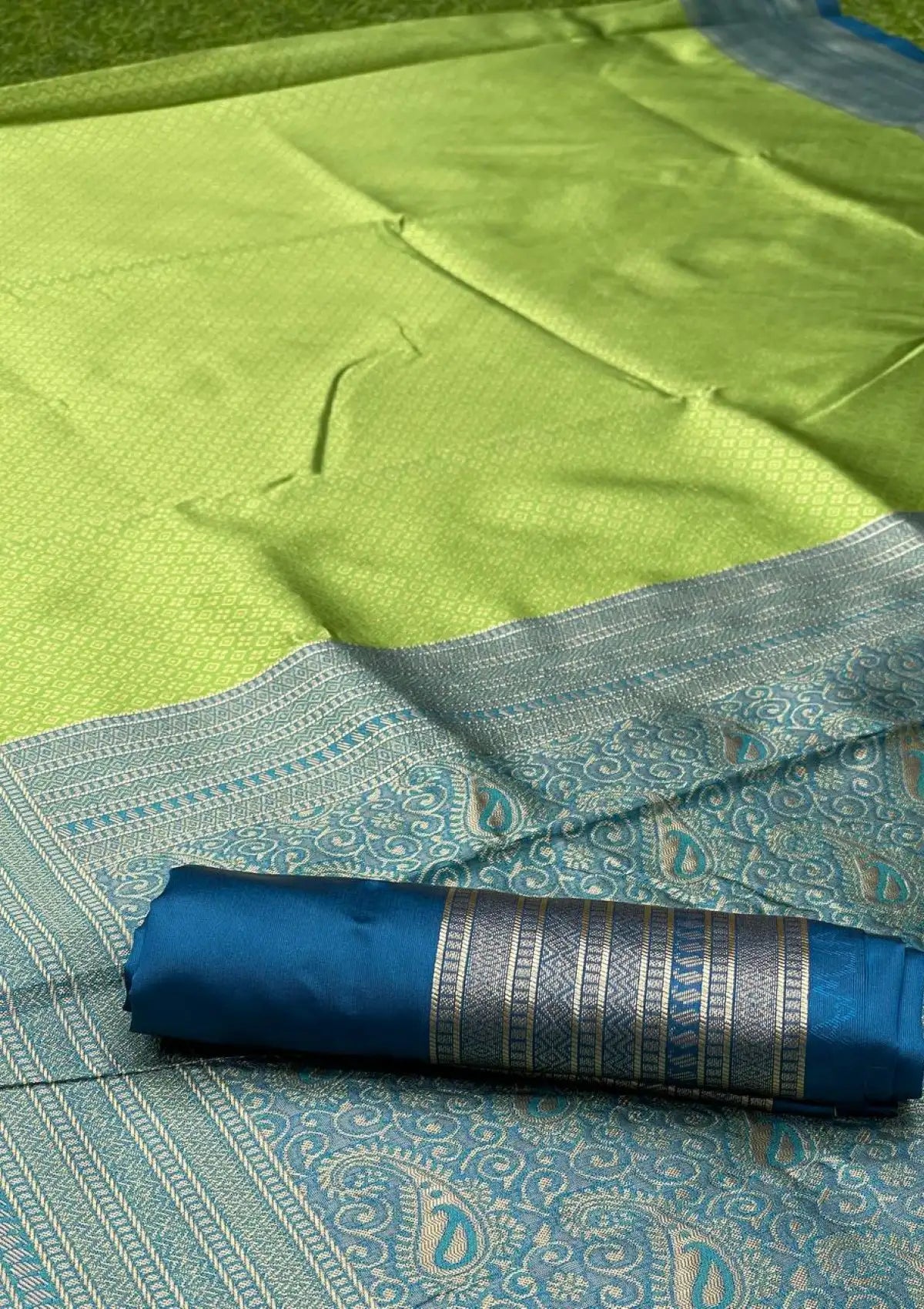 Mint Green woven banarasi saree with blouse