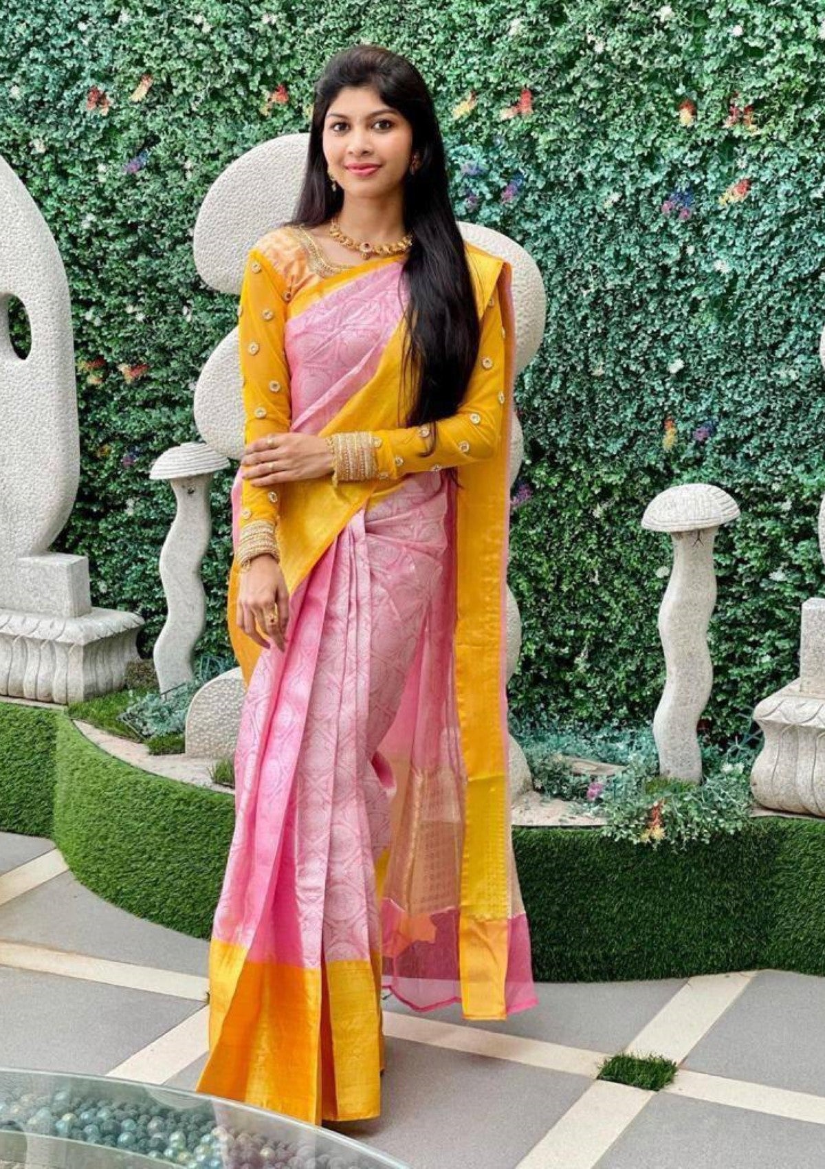 Peach Silver Zari Banarasi Silk Saree