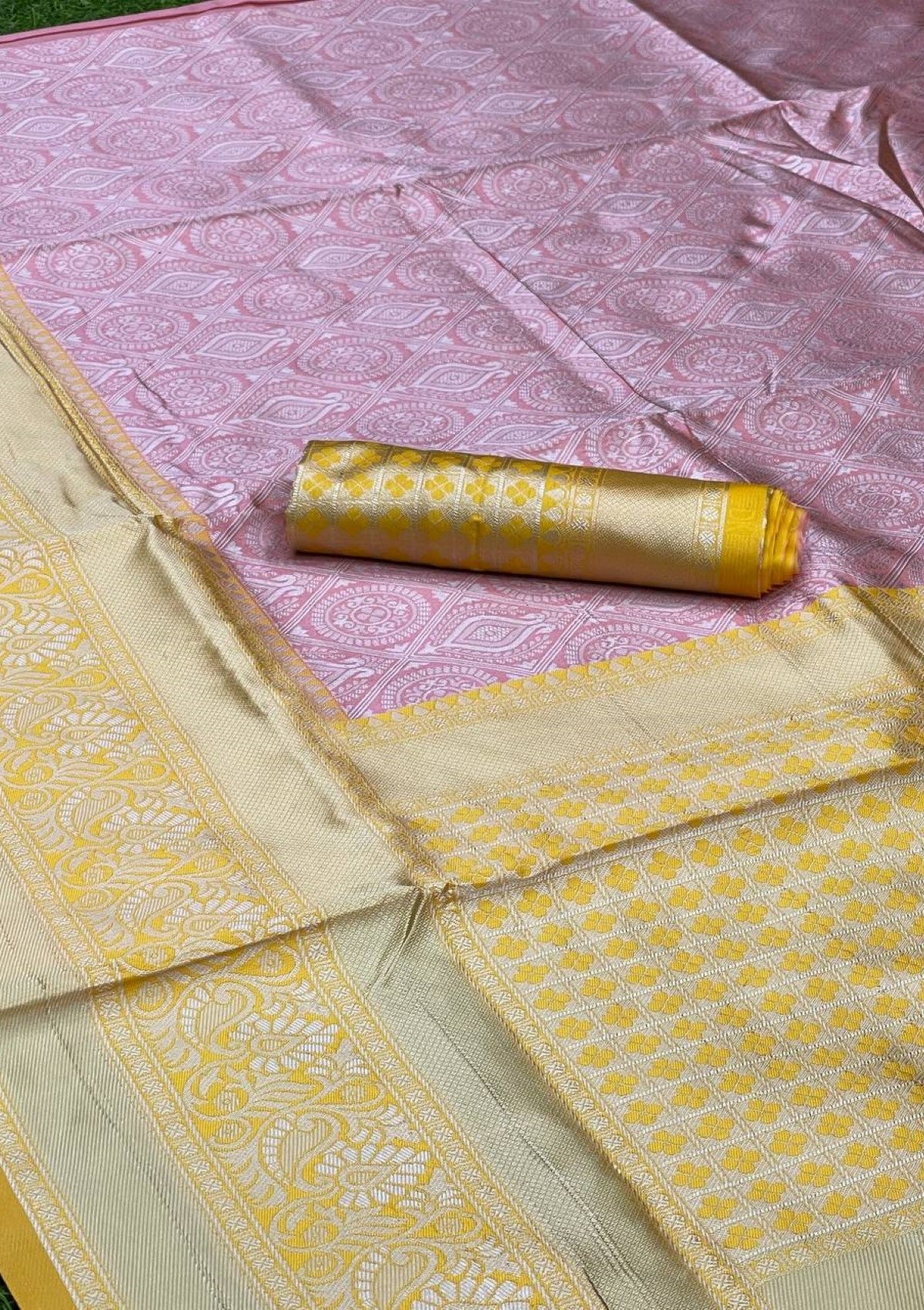 Peach Silver Zari Banarasi Silk Saree