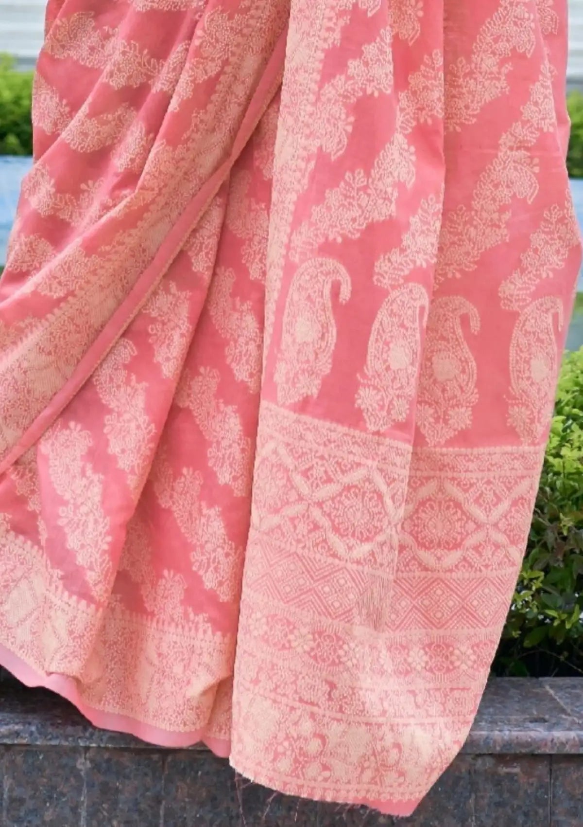 Pink Banarasi Cotton Chikankari Sarees