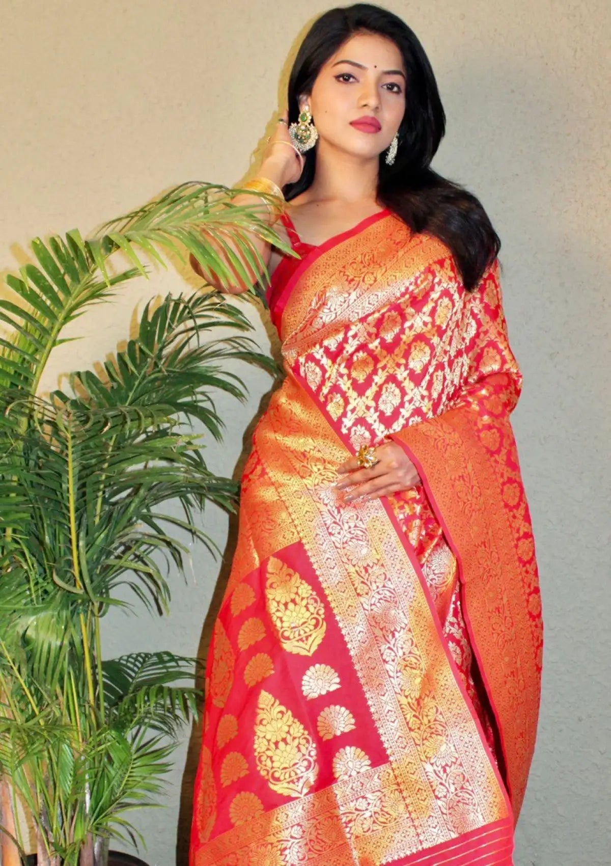 Red Colour Gold Zari Rich Pallu Saree