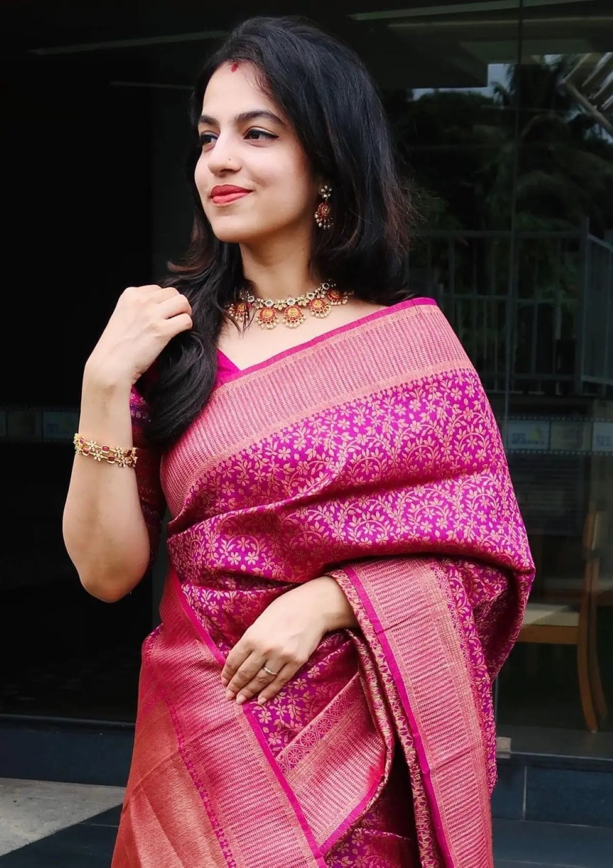 Pink Soft Lichi Silk Wedding Wear Saree