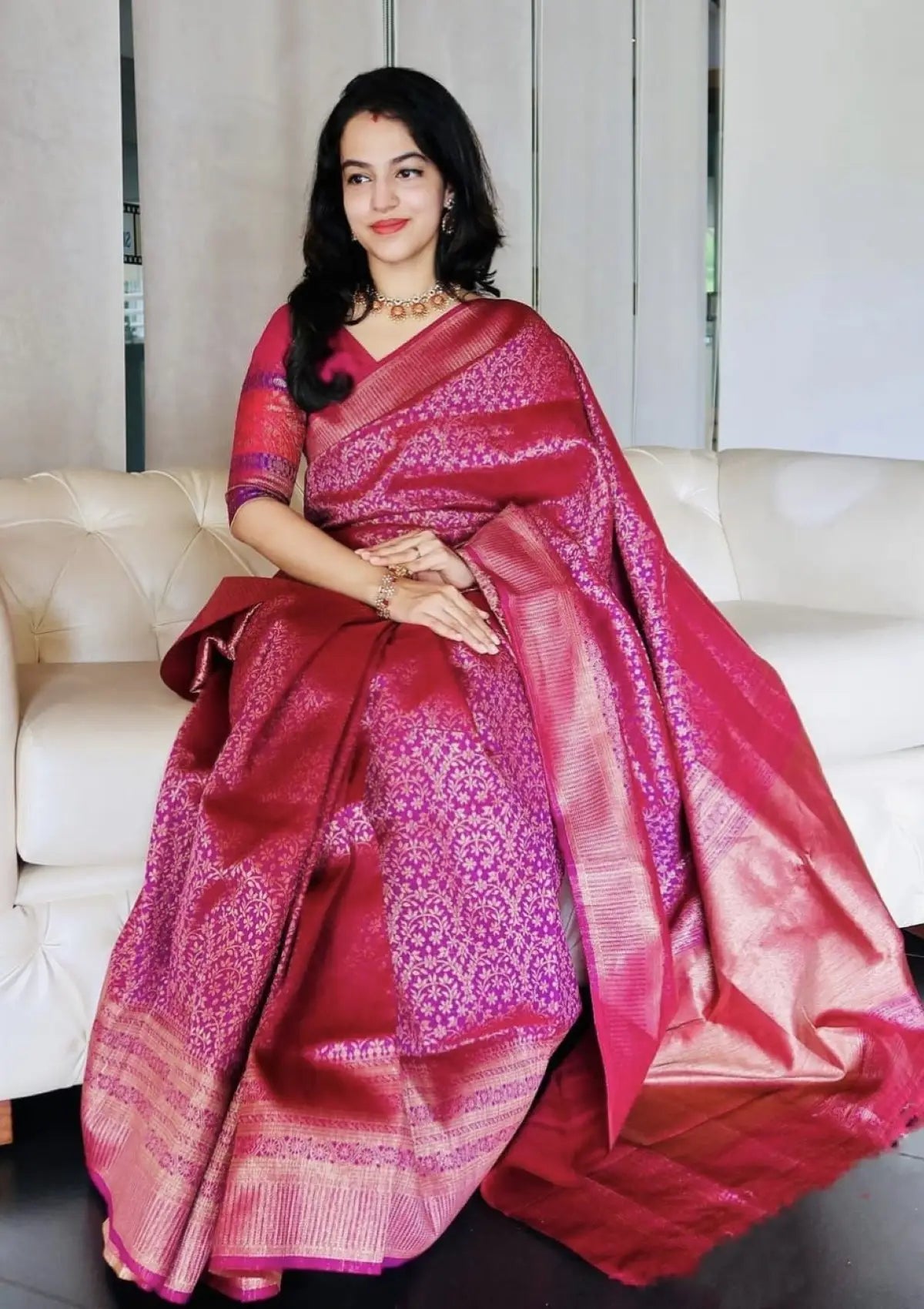 Pink Soft Lichi Silk Wedding Wear Saree
