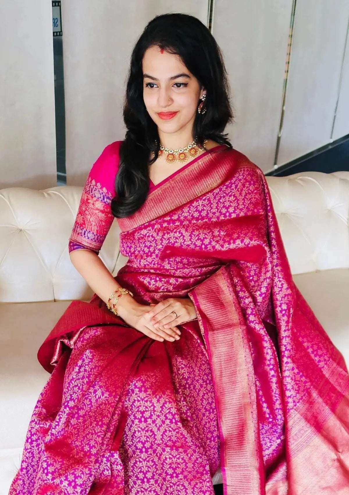 Pink Soft Lichi Silk Wedding Wear Saree