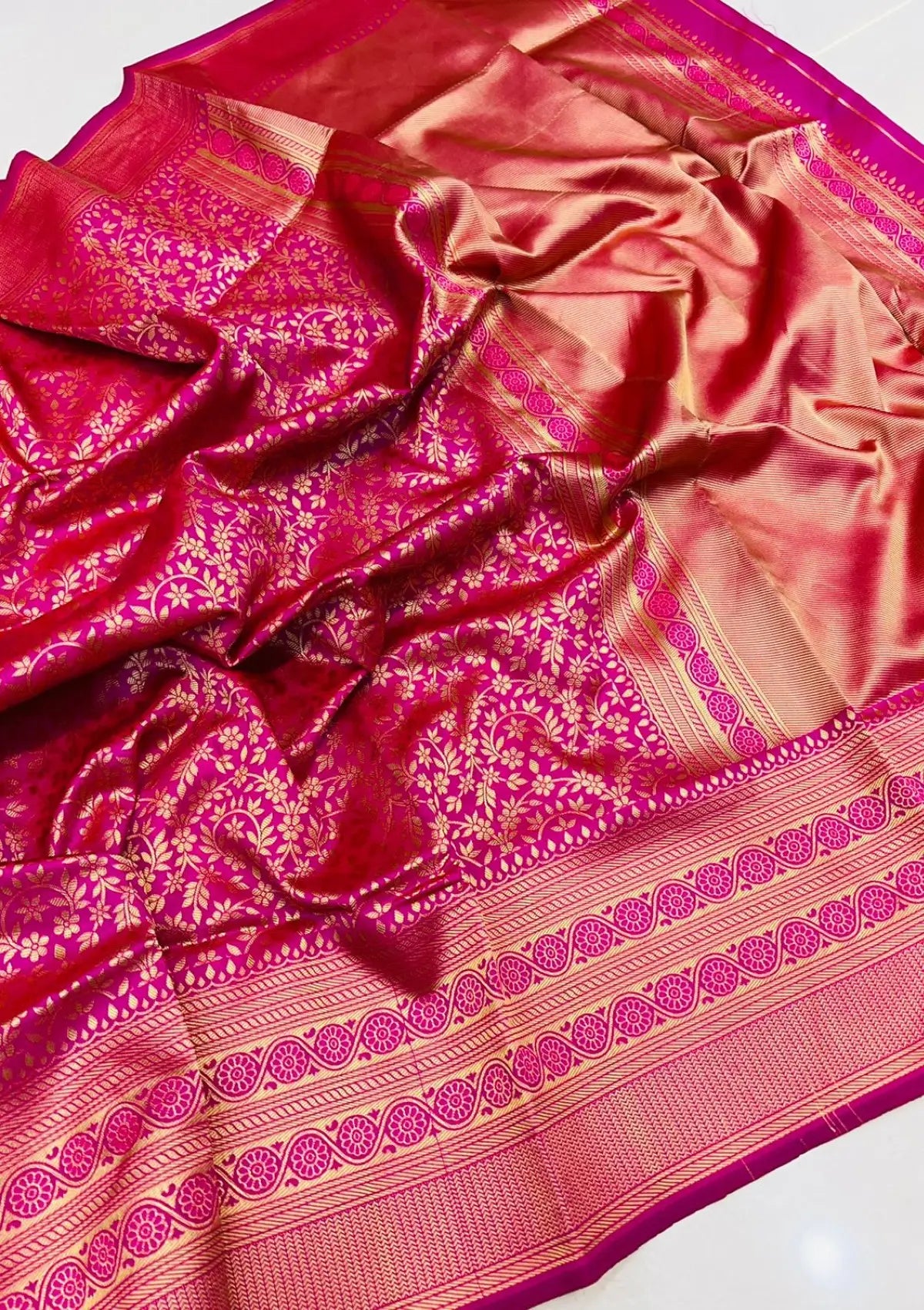 Pink Soft Lichi Silk Wedding Wear Saree