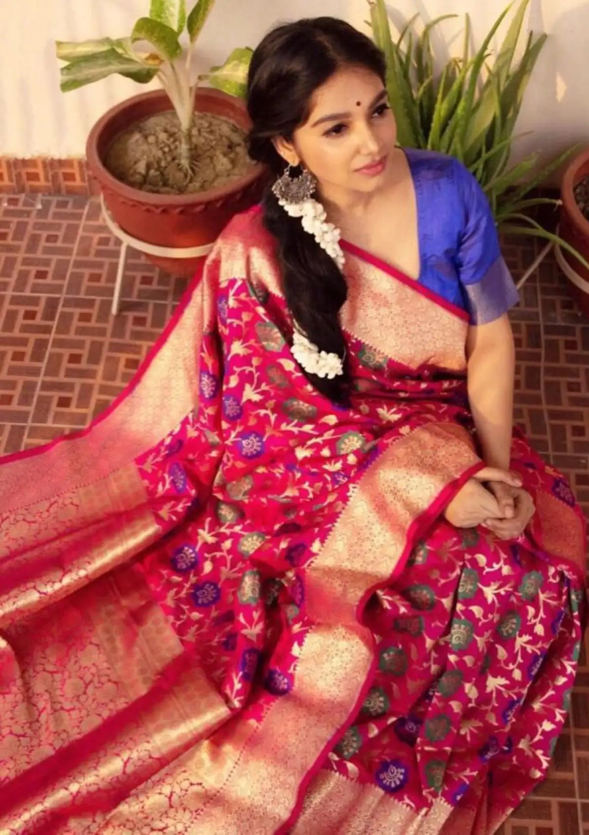 Pink with gold zari Meena Work Saree