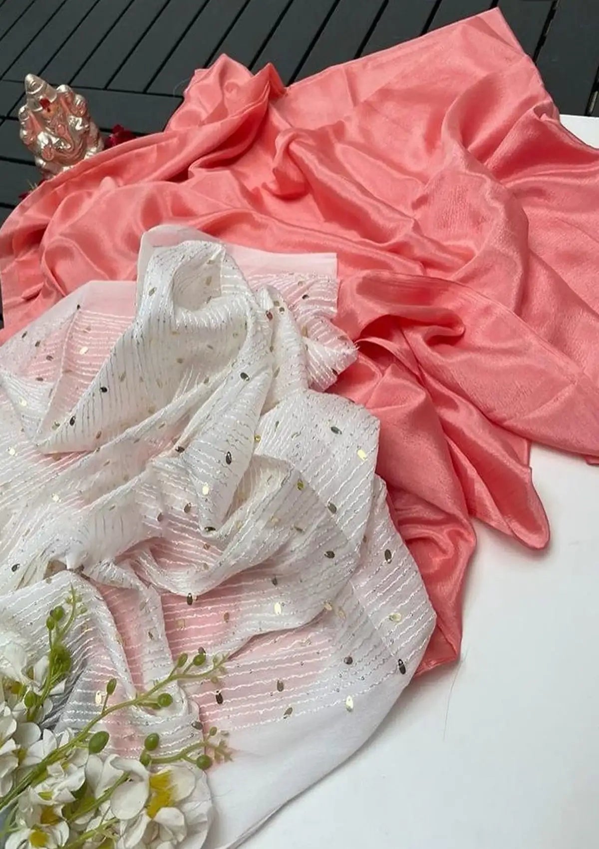 Plain Chinon saree with Sequence Blouse