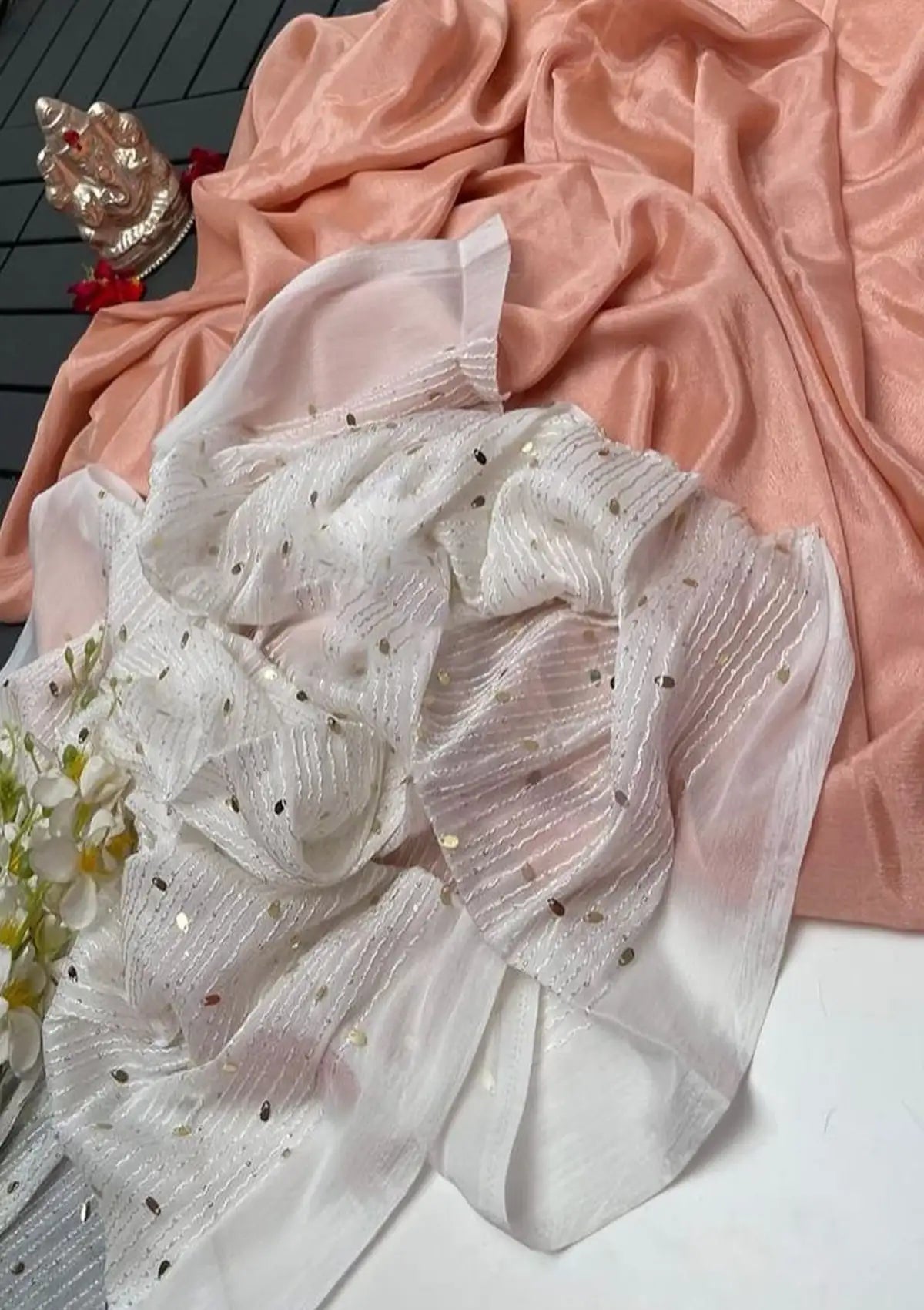 Plain Chinon saree with Sequence Blouse