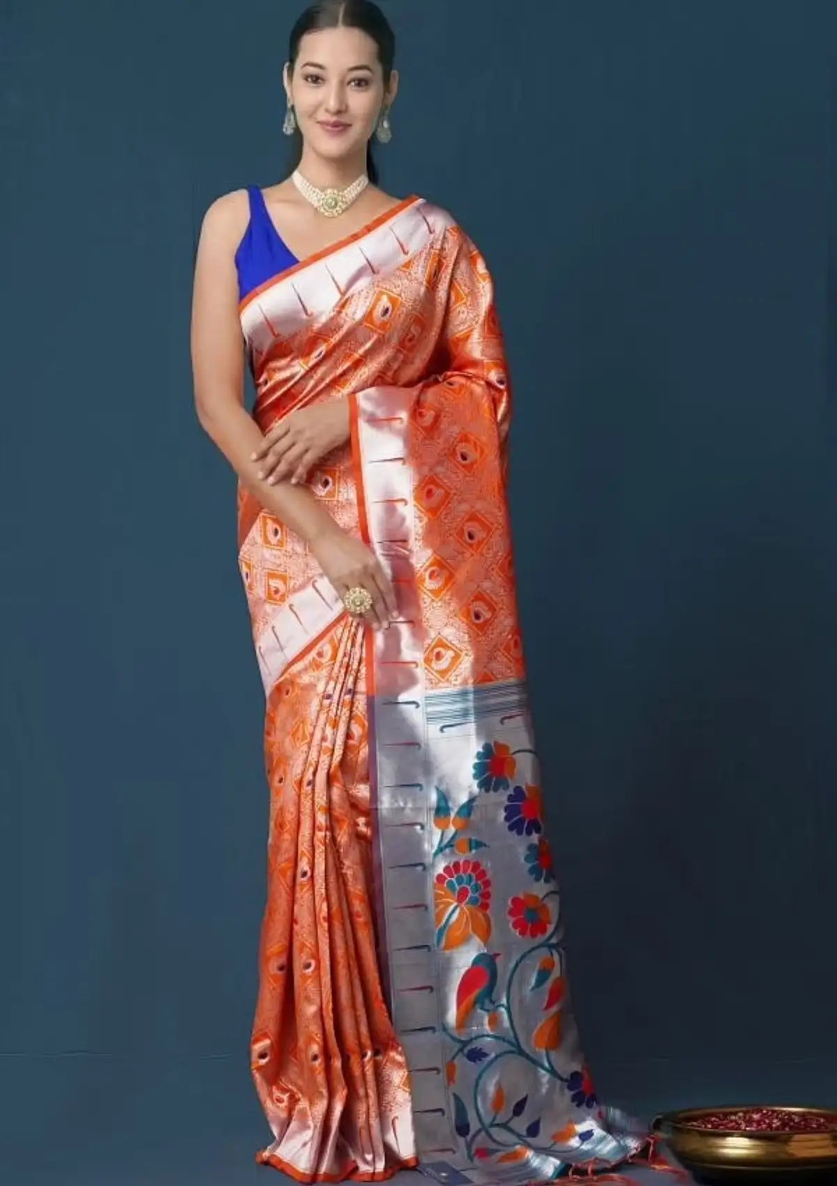 Pure Silver Paithani Silk Saree with Rich Pallu