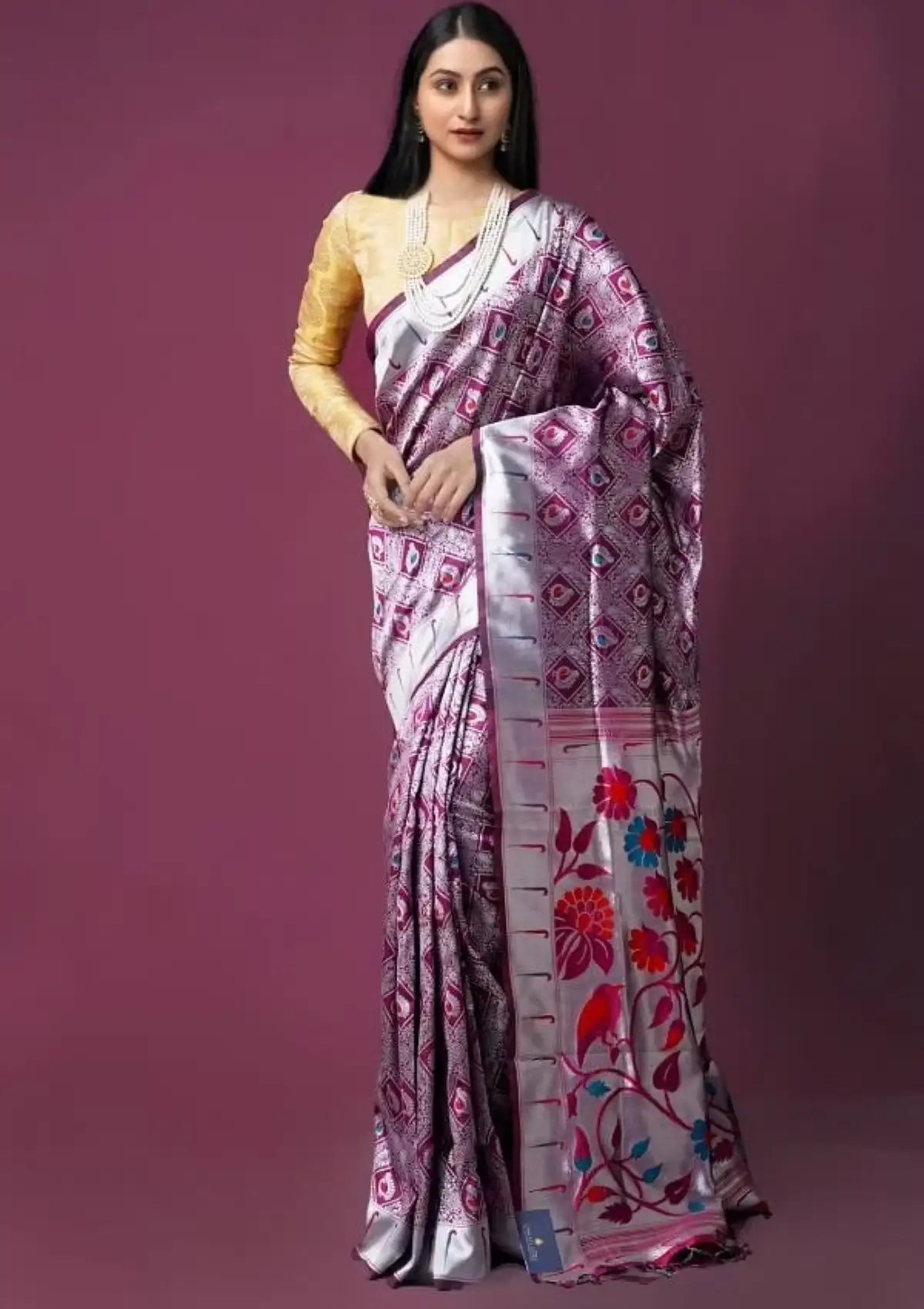 Pure Silver Paithani Silk Saree with Rich Pallu