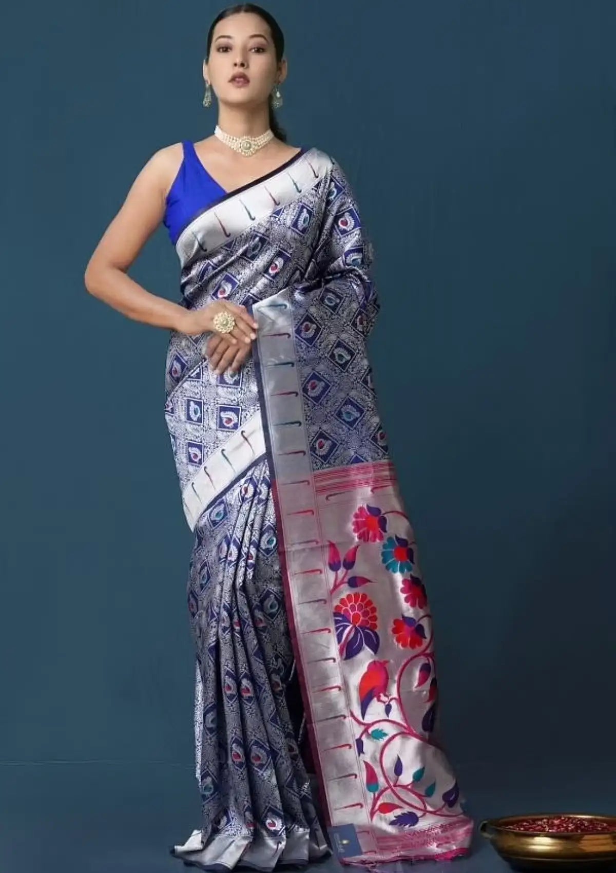 Pure Silver Paithani Silk Saree with Rich Pallu