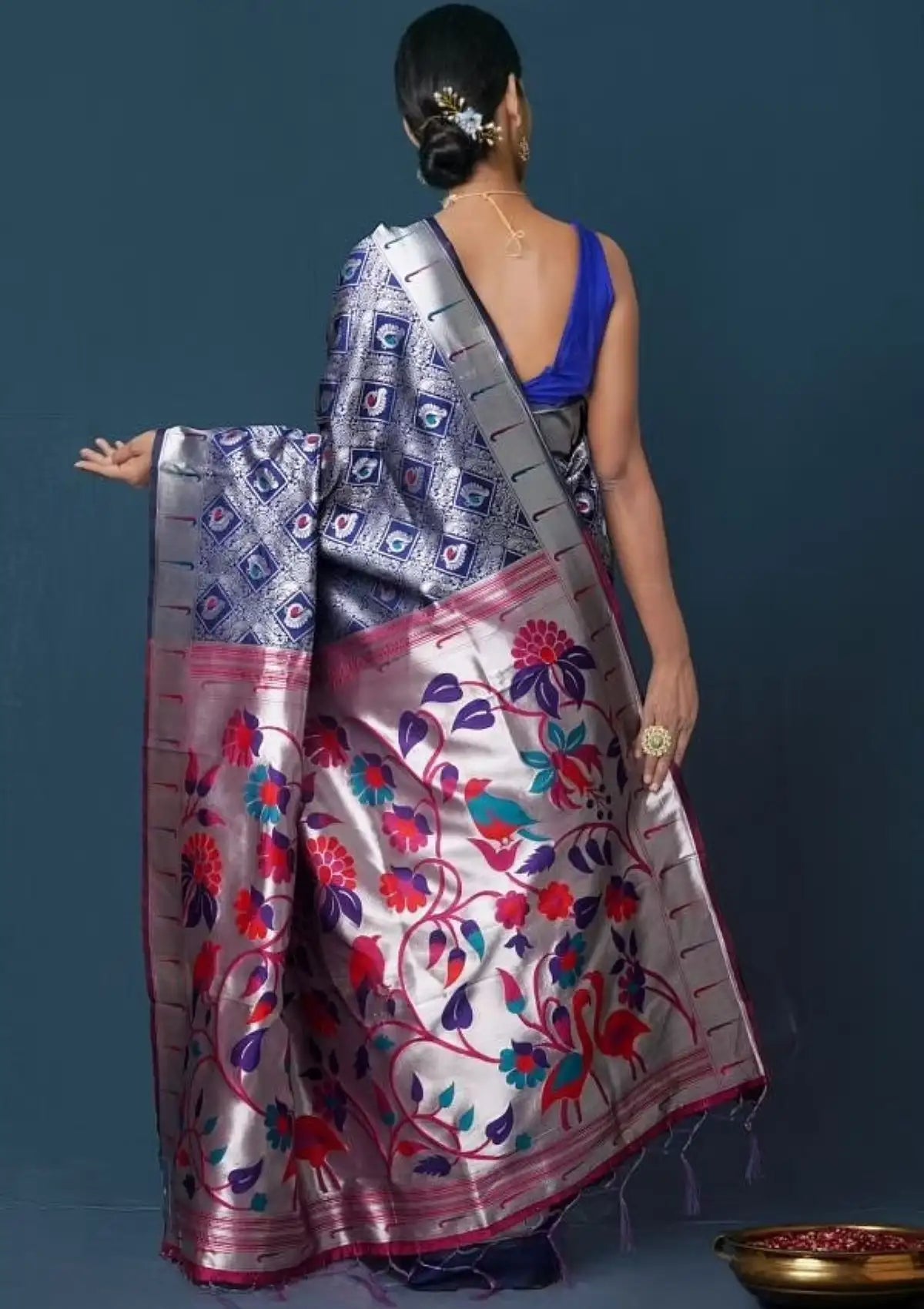 Pure Silver Paithani Silk Saree with Rich Pallu