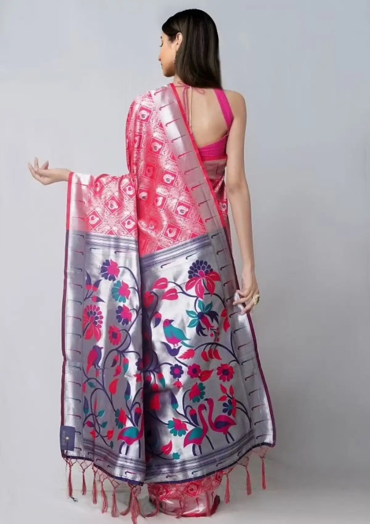 Pure Silver Paithani Silk Saree with Rich Pallu
