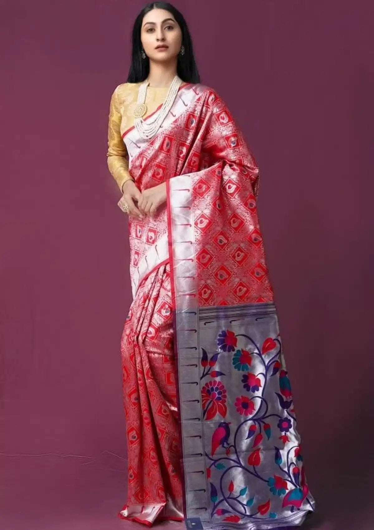 Pure Silver Paithani Silk Saree with Rich Pallu